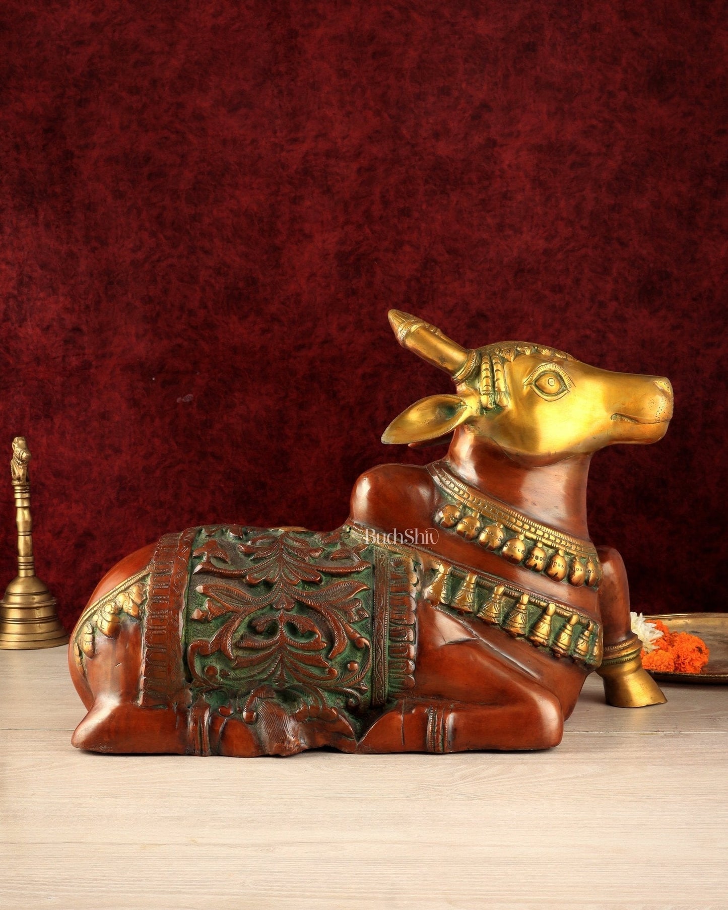Large Brass Superfine Nandi Sculpture - 21" Divine Statue dual tone - Sama Homes Idol - Brass Sculpture
