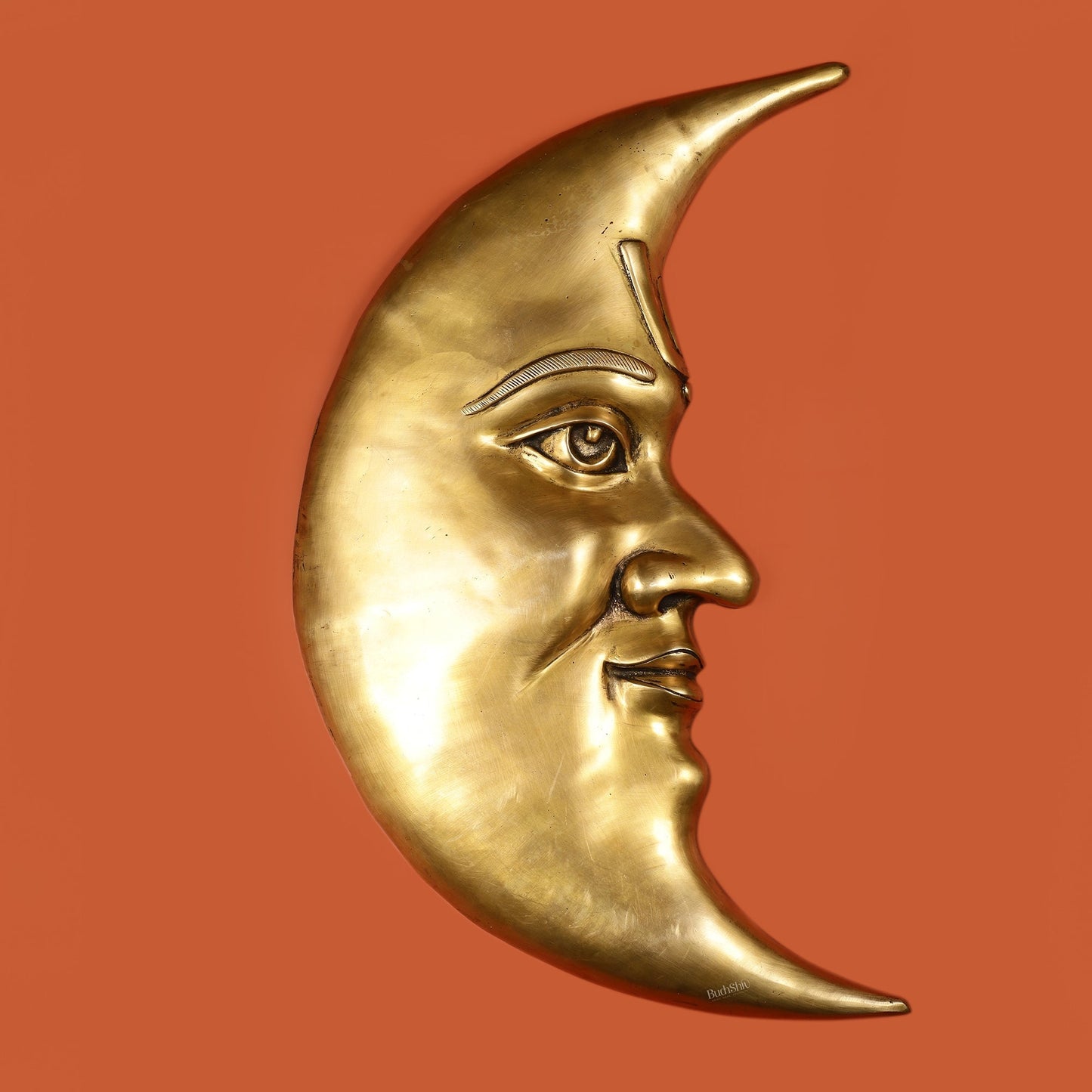Large Brass Wall Hanging Moon (Chandra) – 23" - Sama Homes Idol - Brass Sculpture