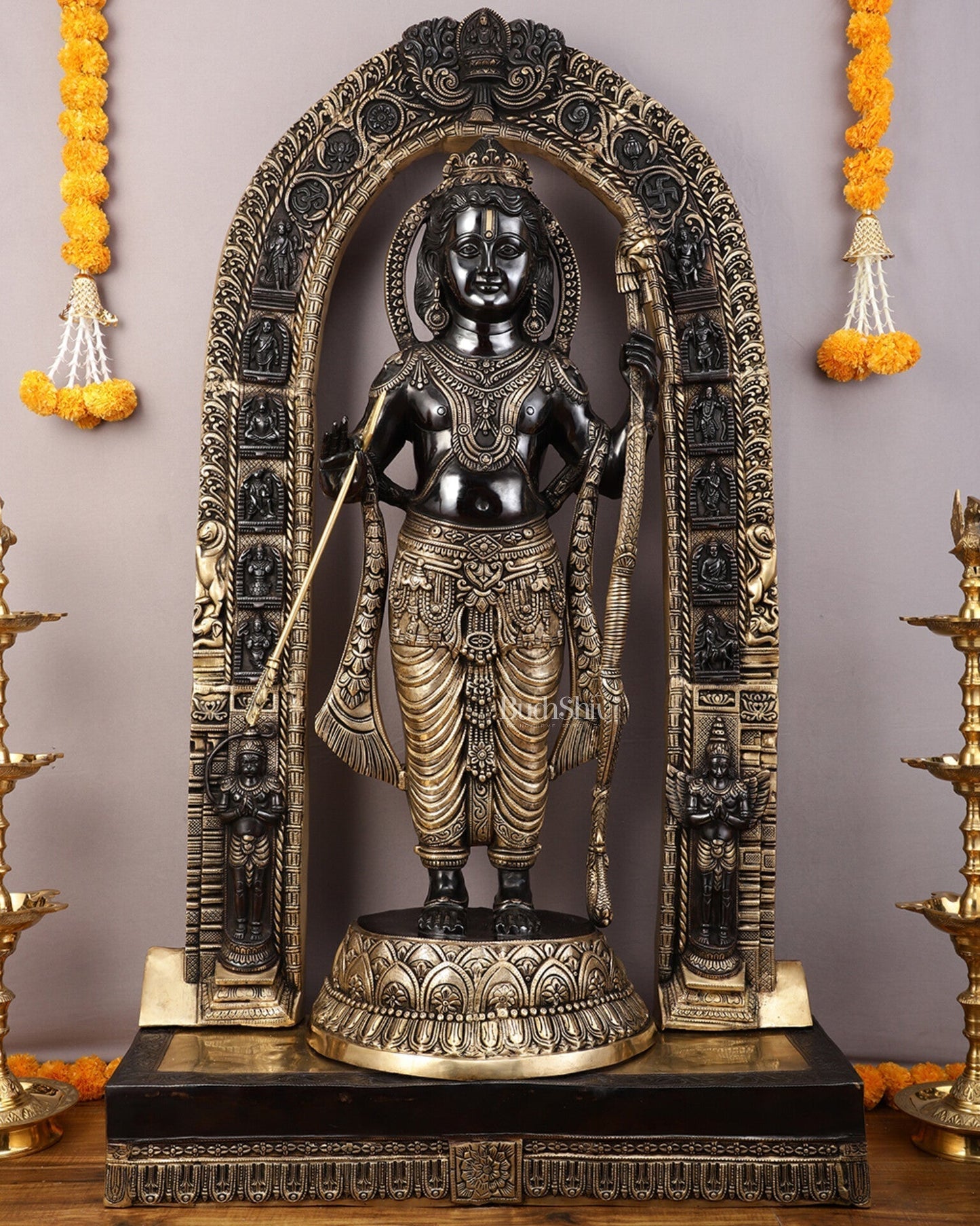 Brass Ayodhya Ram Lalla Statue - 53" Black Finish Large Murti | 100% Certified Copper & Brass - Sama Homes Idol - Brass Sculpture