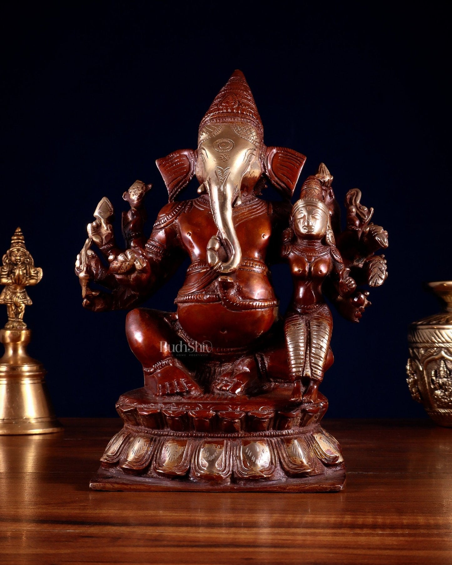 Maha Ganapati uchishta Ganesha Brass Statue 9" double chola - Sama Homes Idol - Brass Sculpture