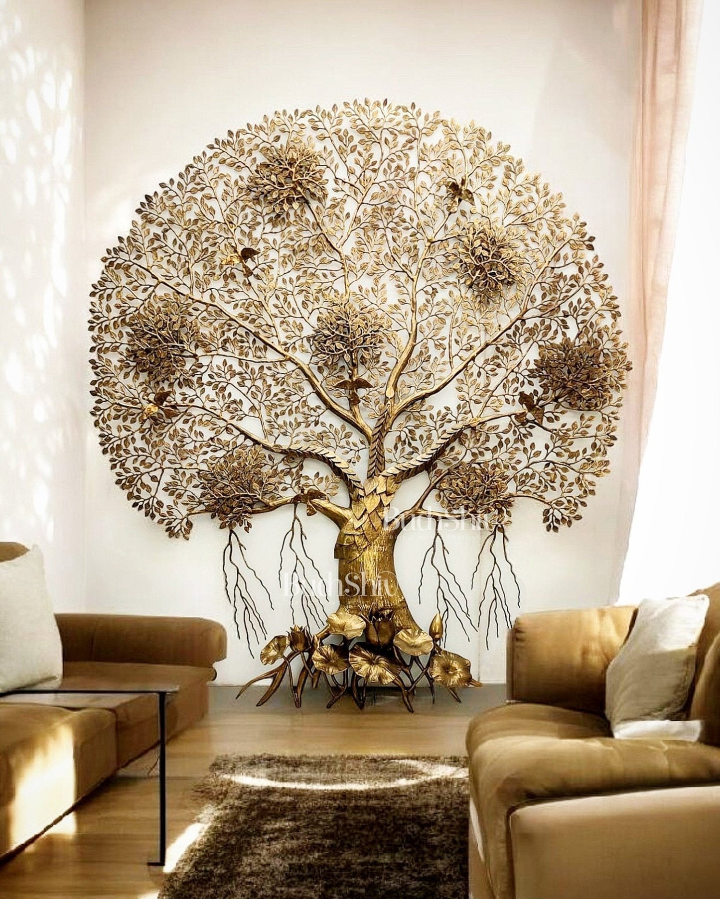 Majestic Brass Kalpavriksha Tree Wall Hanging – 75" x 68" x 10" | Grand Statement Piece