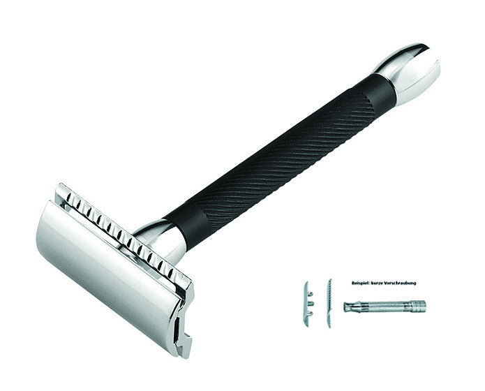 Merkur 20B 3-Piece DE Safety Razor, Closed Comb, Long Handle, Bright Chrome/ Black