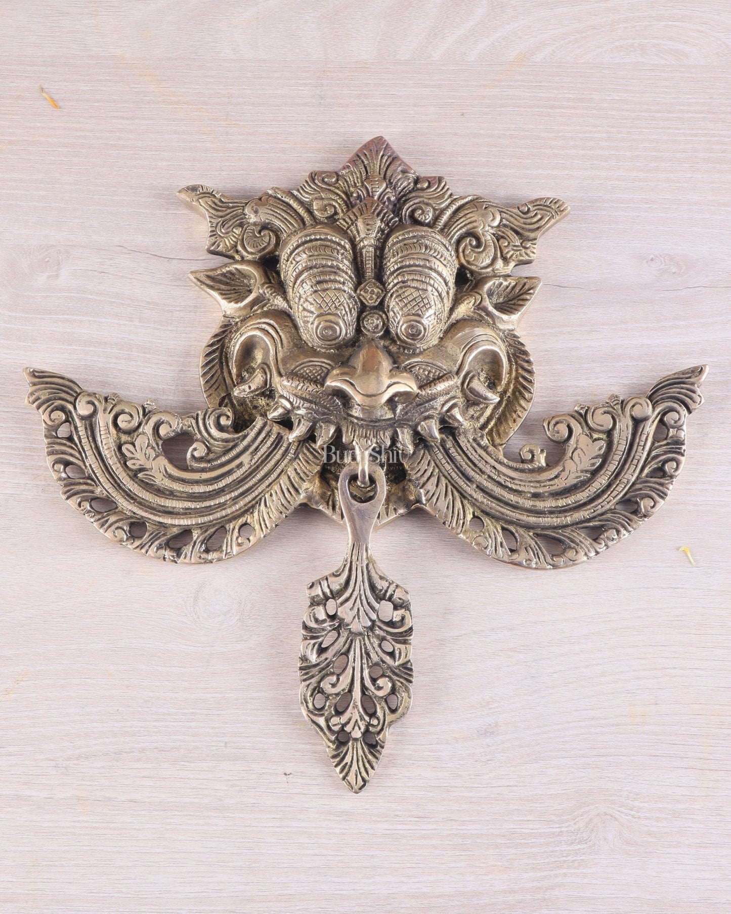 Pure Brass antique tone Kirtimukha Yali Wall Hanging - 11" Height - Sama Homes Idol - Brass Sculpture