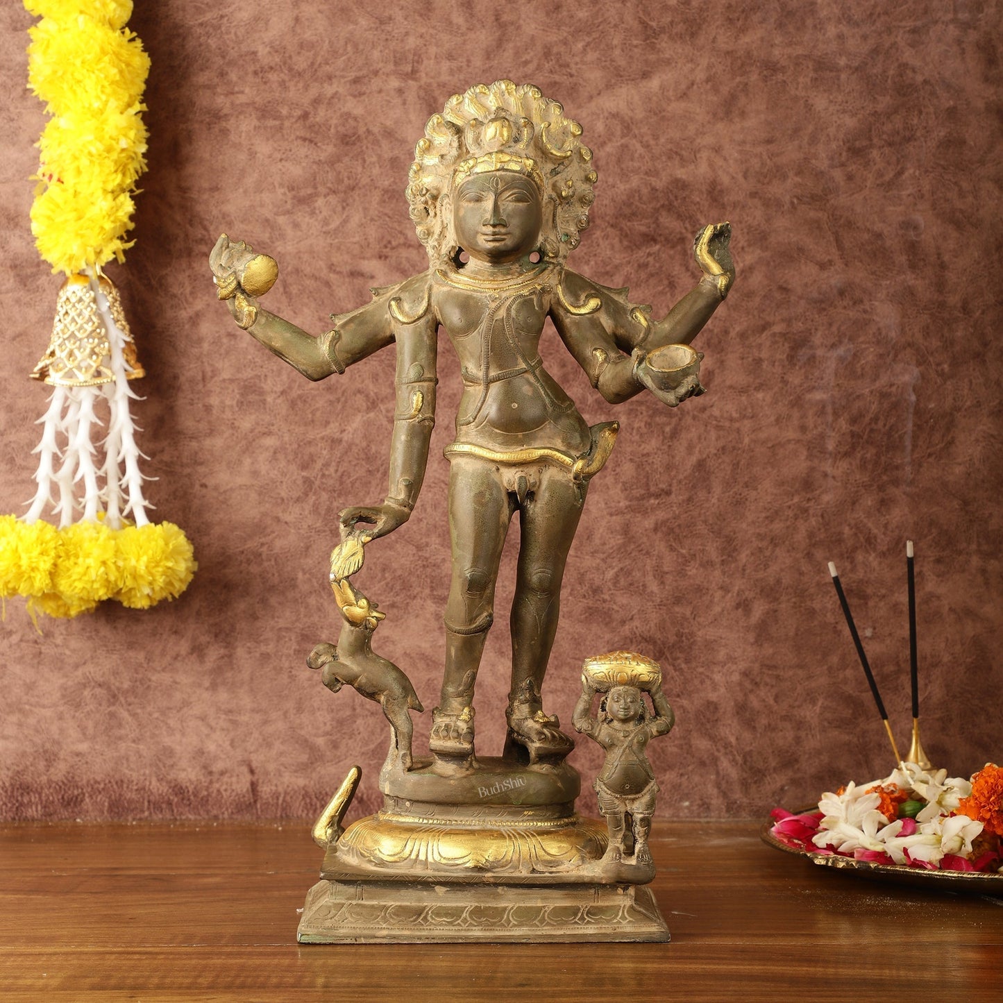 Pure Brass Bhikshatana Kaal Bhairava Shiva Idol - 15" - Sama Homes Idol - Brass Sculpture