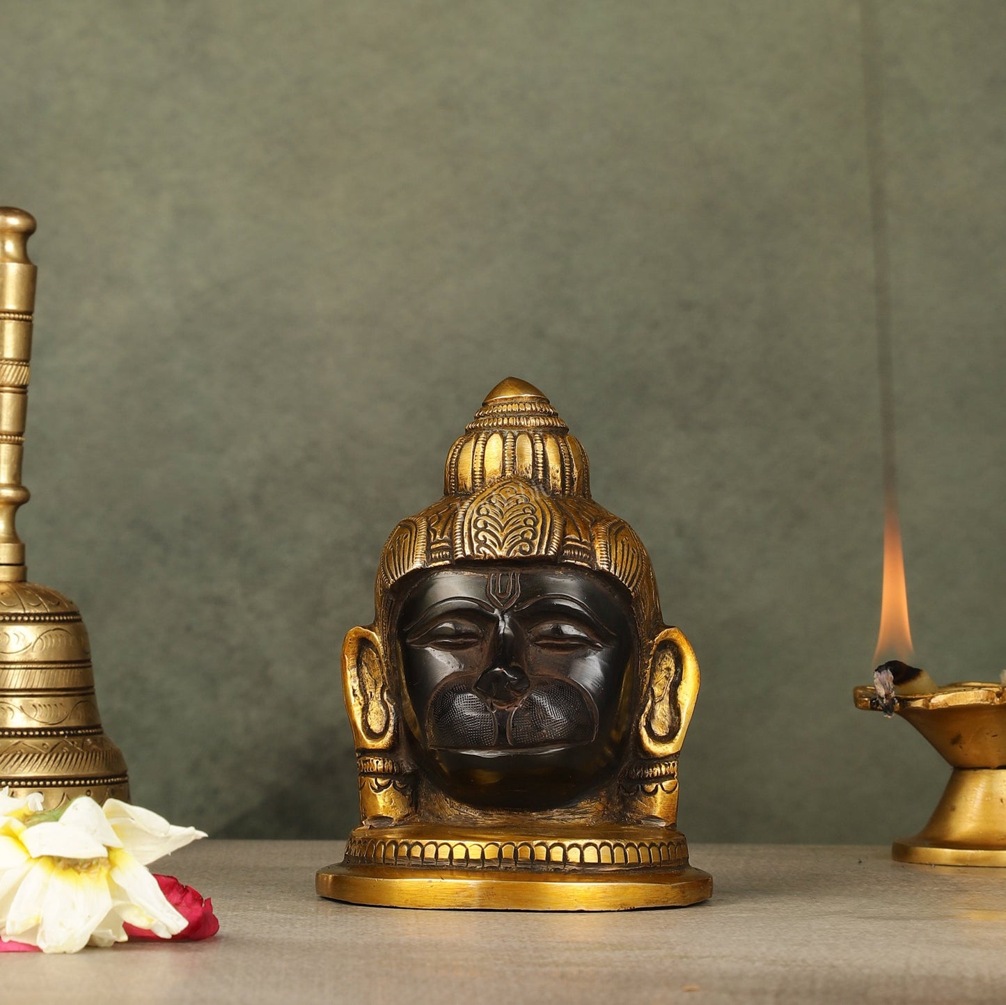 Pure Brass Black Hanuman Face Idol Table Accent 5.5 " - Sama Homes Idol - Brass Sculpture