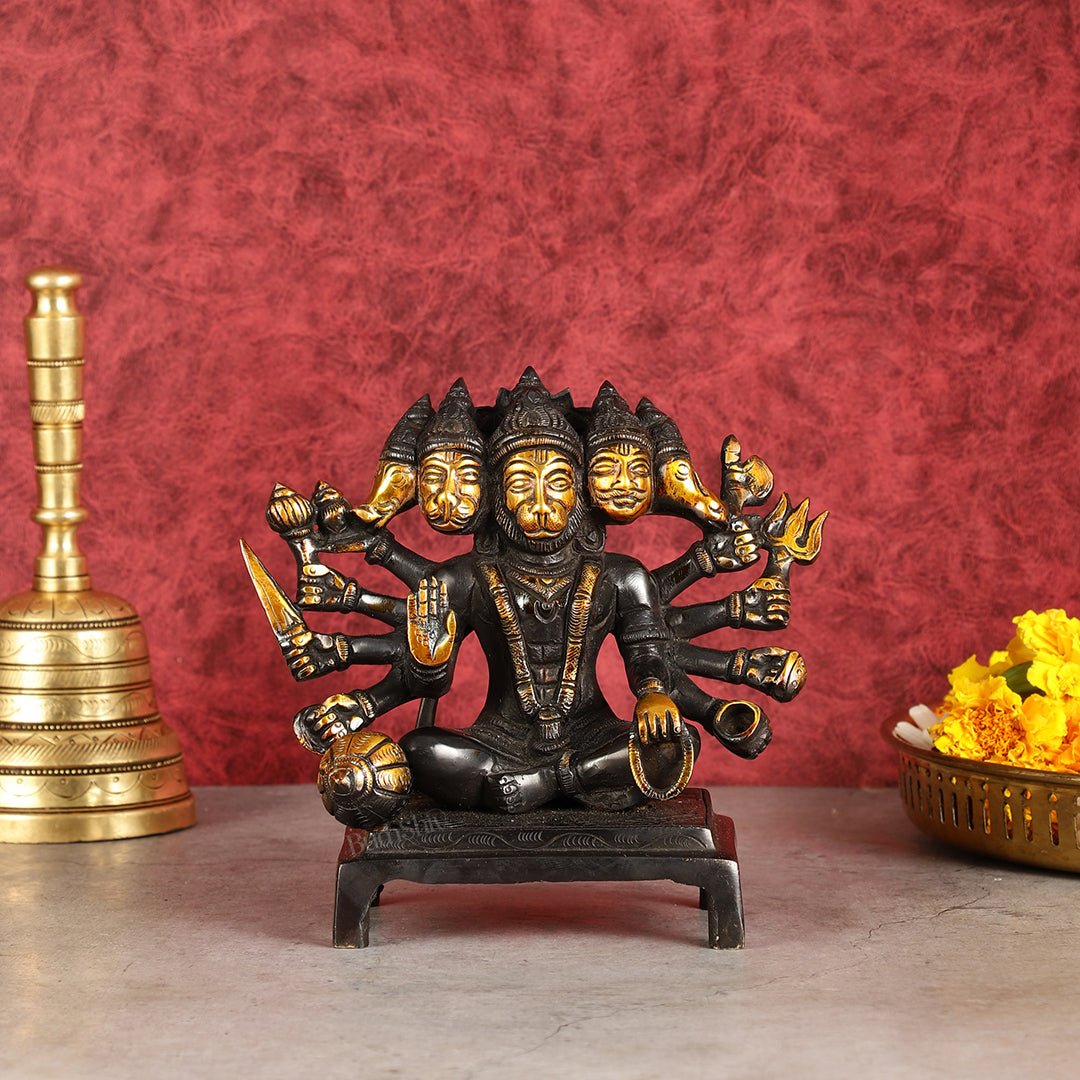 Pure Brass Black Panchmukhi Hanuman Idol - Superfine 6.5" - Sama Homes Idol - Brass Sculpture