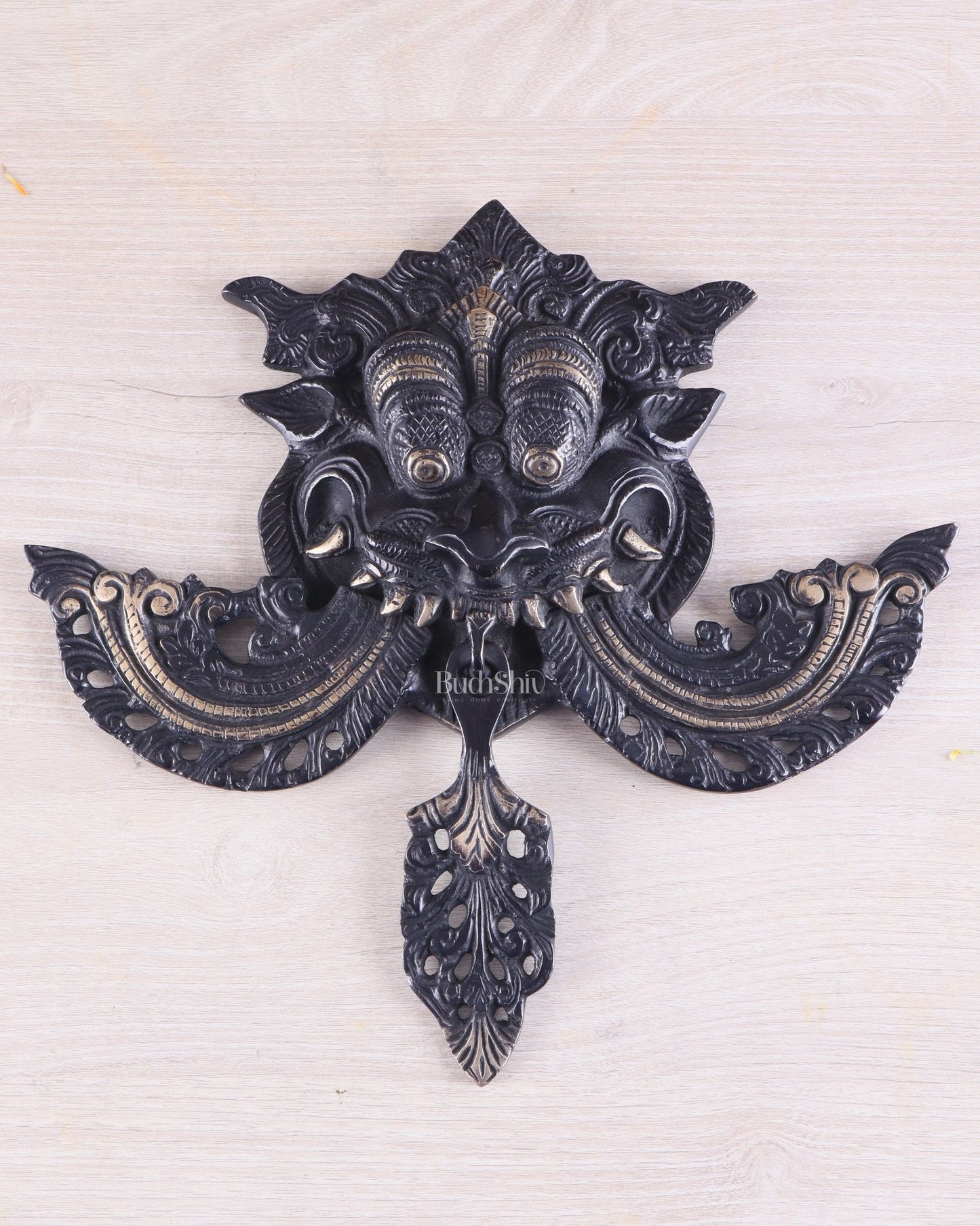 Pure Brass black tone Kirtimukha Yali Wall Hanging - 11" Height - Sama Homes Idol - Brass Sculpture