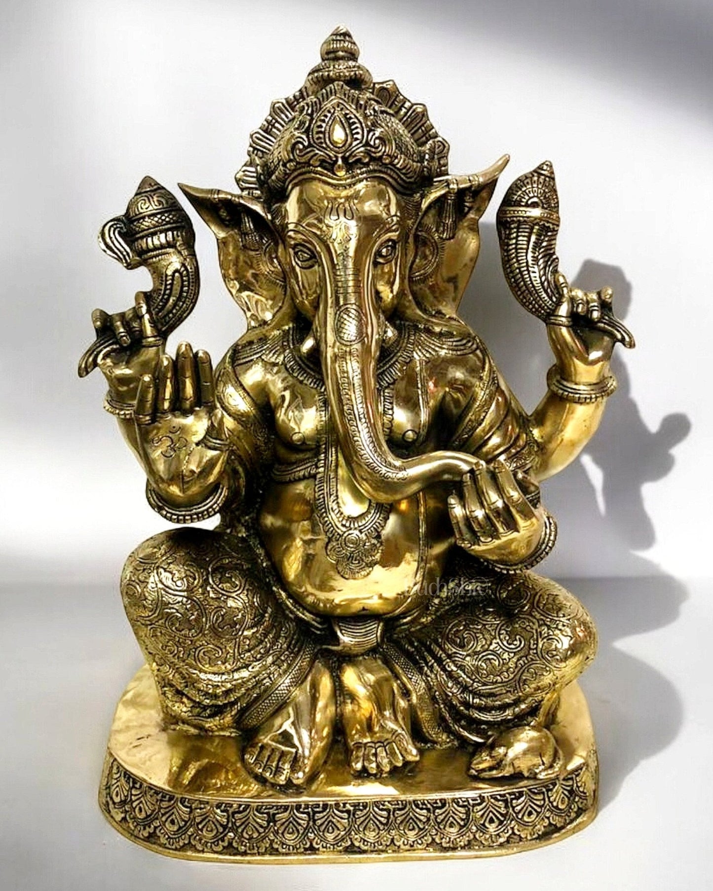Pure Brass Blessing Lord Ganesha Statue with Base – 21" Height, Superfine Finish - Sama Homes Idol - Brass Sculpture