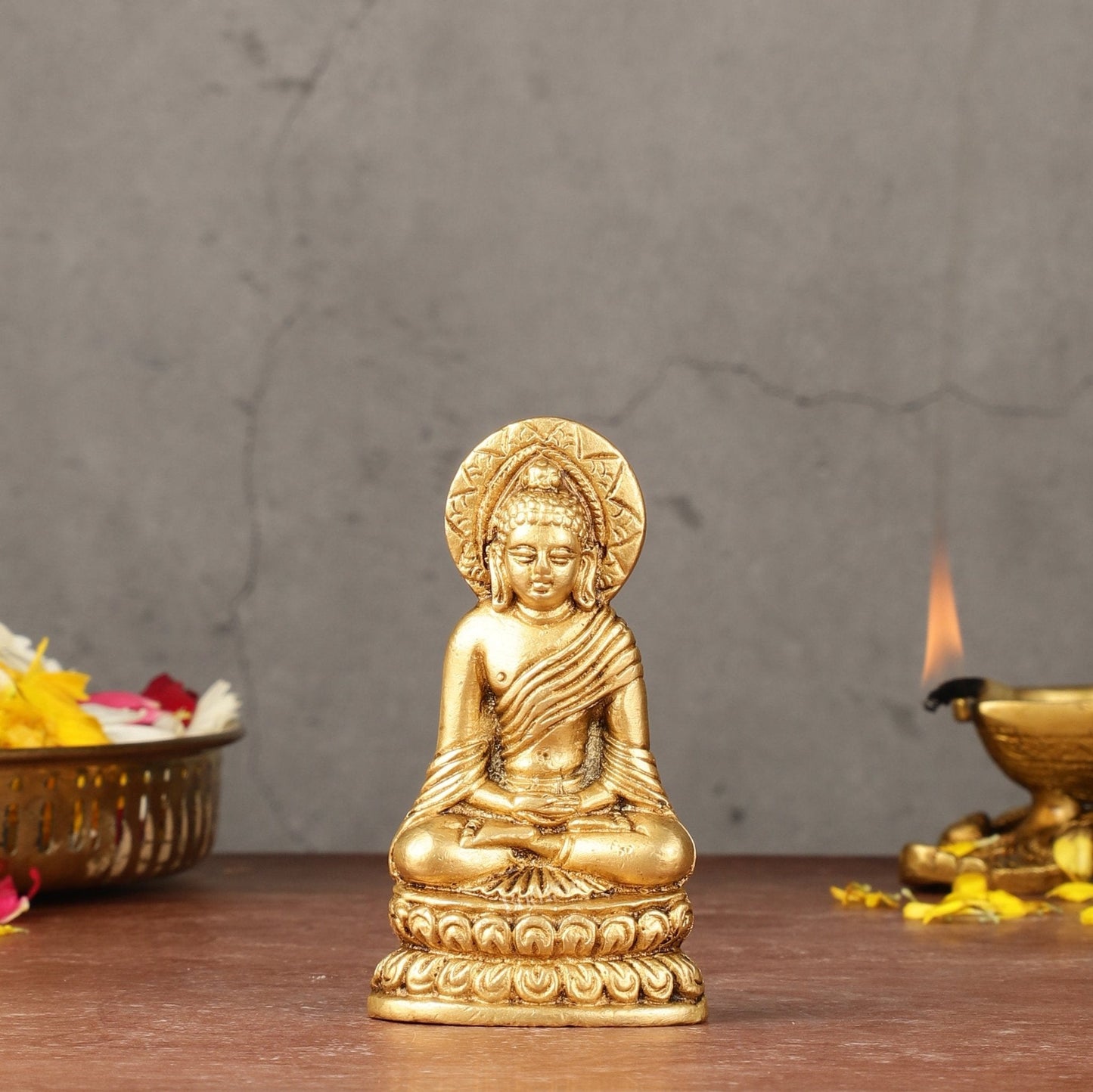 Pure Brass Buddha in Meditation Miniature Idol 4 inch - Sama Homes Idol - Brass Sculpture