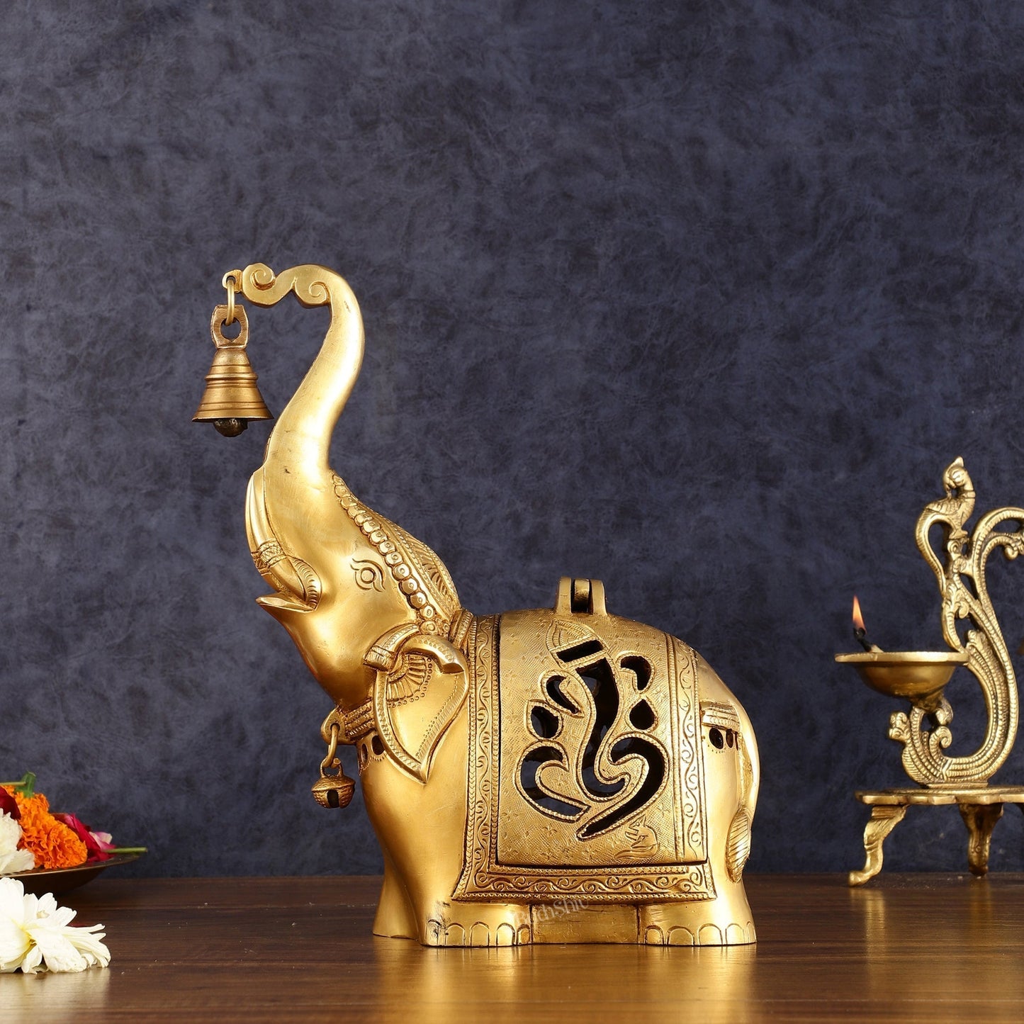 Pure Brass Elephant T light candle holder brass lamp 10.5" - Sama Homes Idol - Brass Sculpture