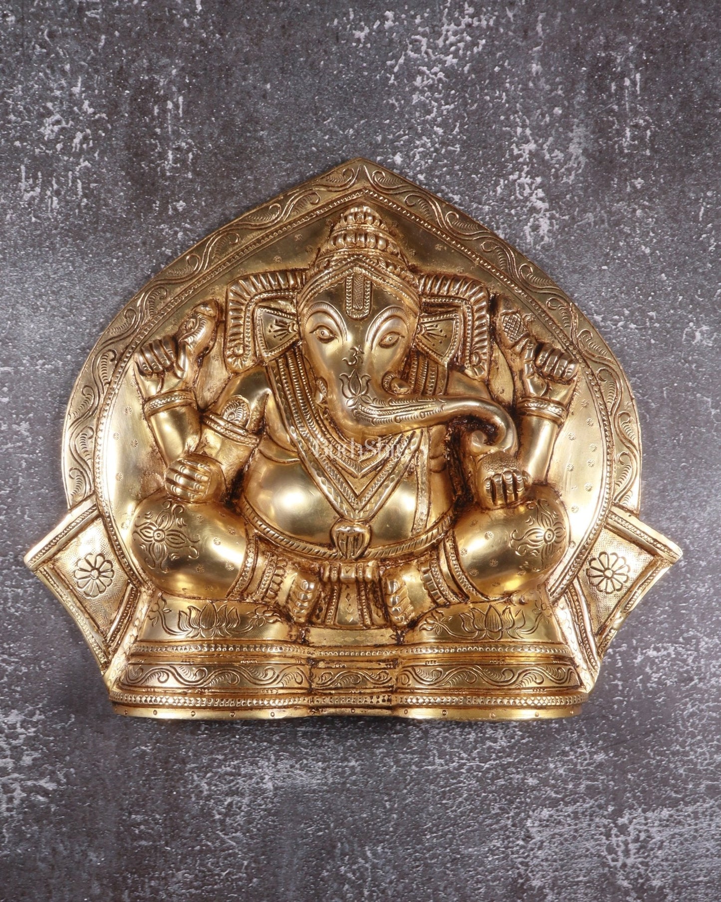 Pure Brass Full Body Lord Ganesha Wall Hanging – 10.5 Inch, 4.98 Kg - Sama Homes Idol - Brass Sculpture