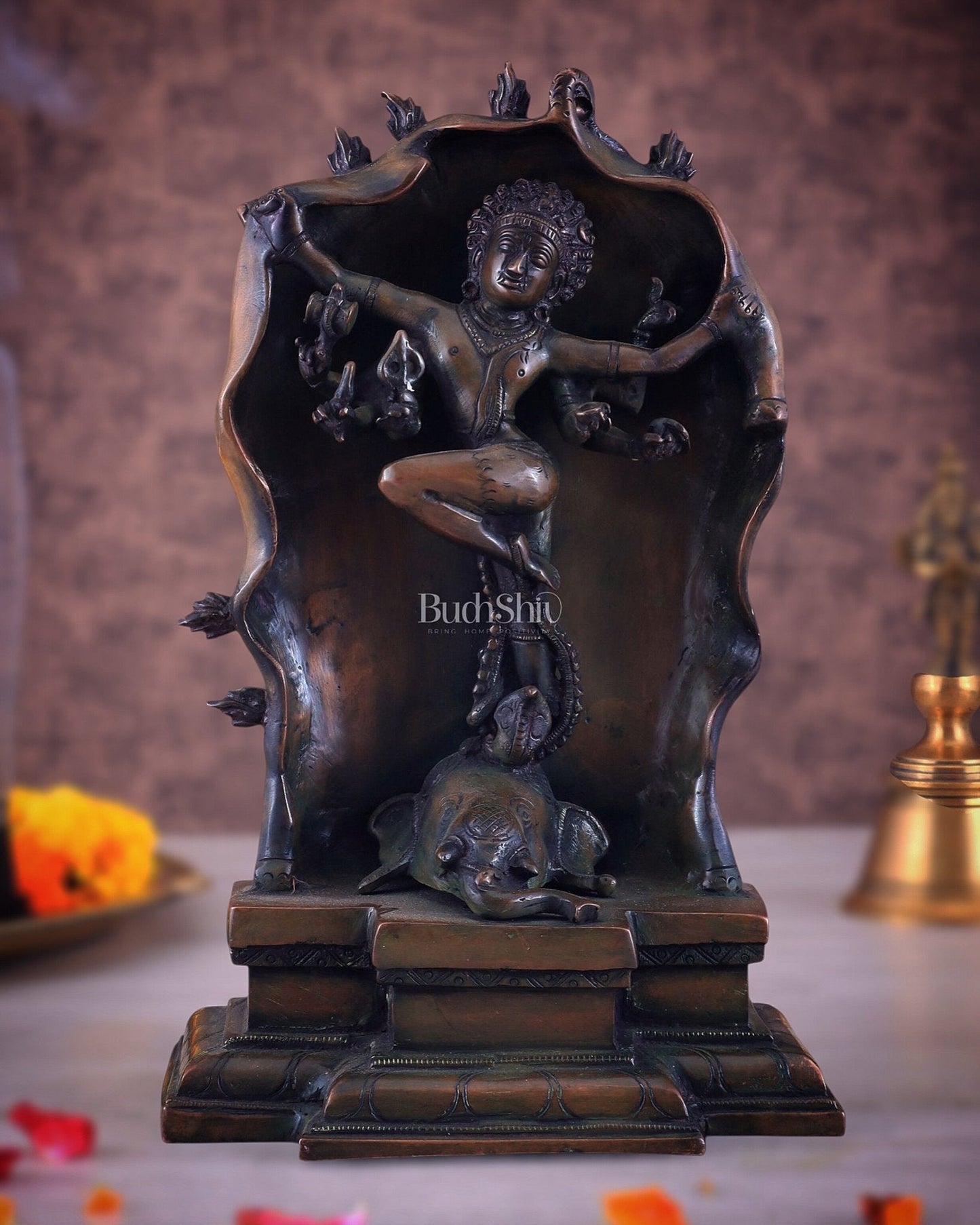 Pure Brass Gajasurasamhara Shiva Idol dancing shiva antique bronze tone - Sama Homes Idol - Brass Sculpture