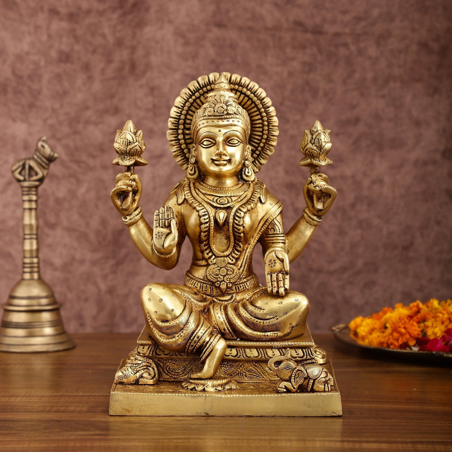 Pure Brass Goddess Lakshmi Statue 12 Inches | Symbol of Prosperity - Sama Homes Idol - Brass Sculpture