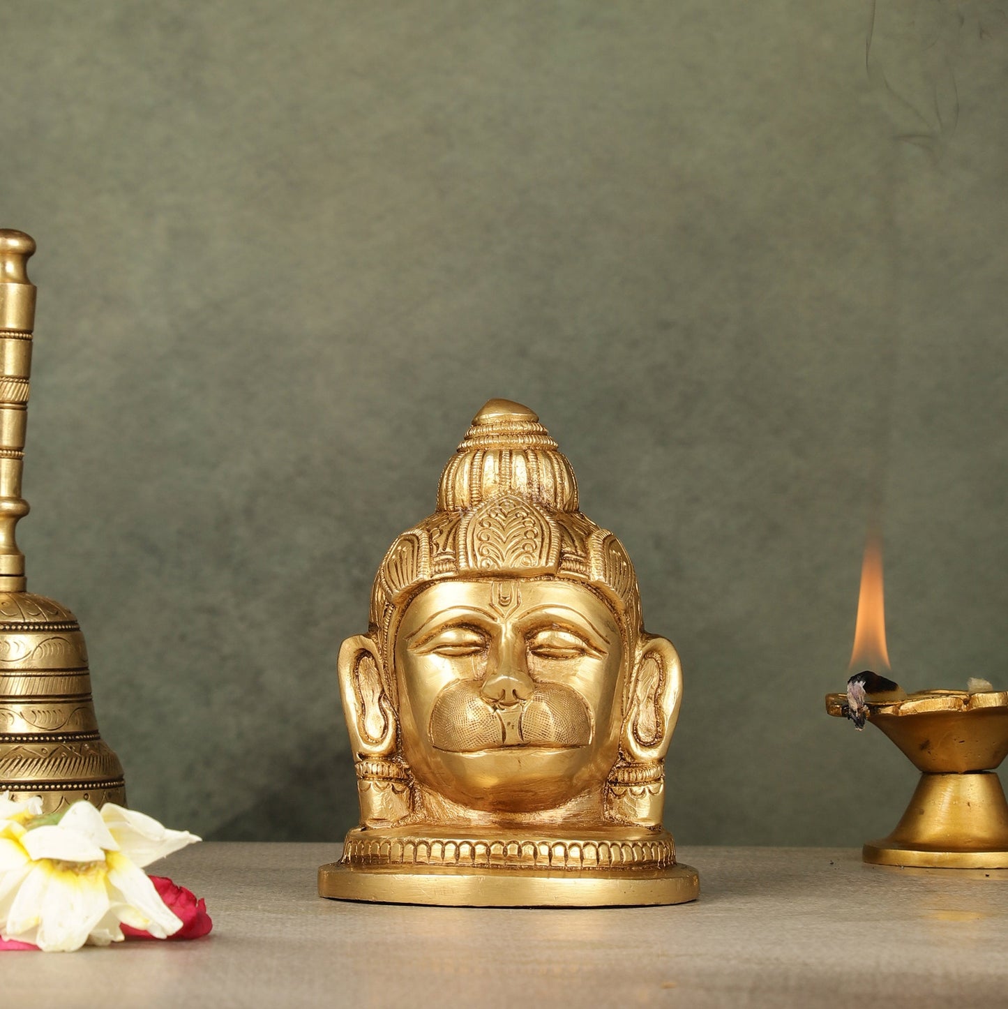 Pure Brass Hanuman Face Idol Table Accent 5.5 " - Sama Homes Idol - Brass Sculpture