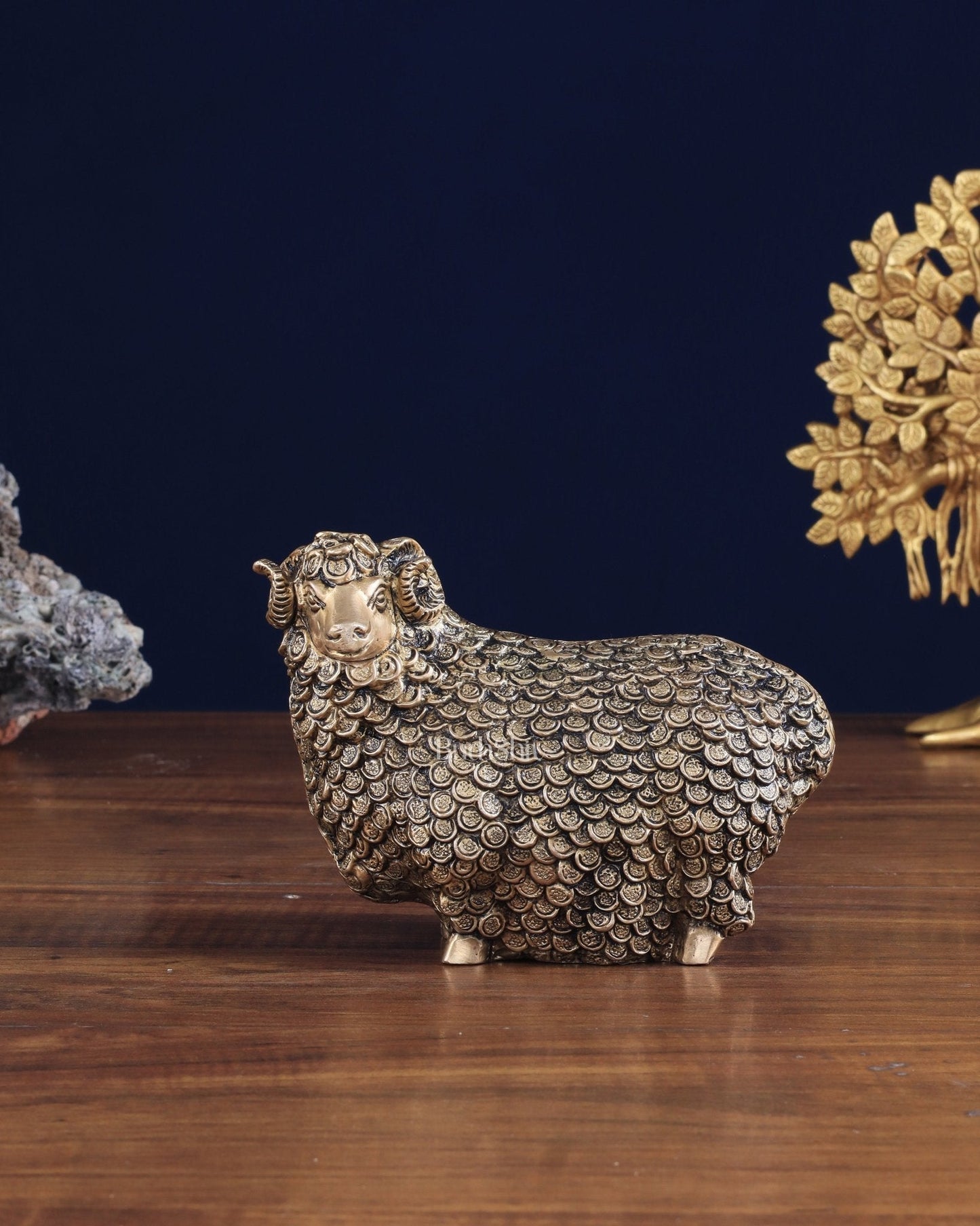 Pure Brass Intricately Carved Sheep Figurine (Vastu Recommended) - Sama Homes Idol - Brass Sculpture