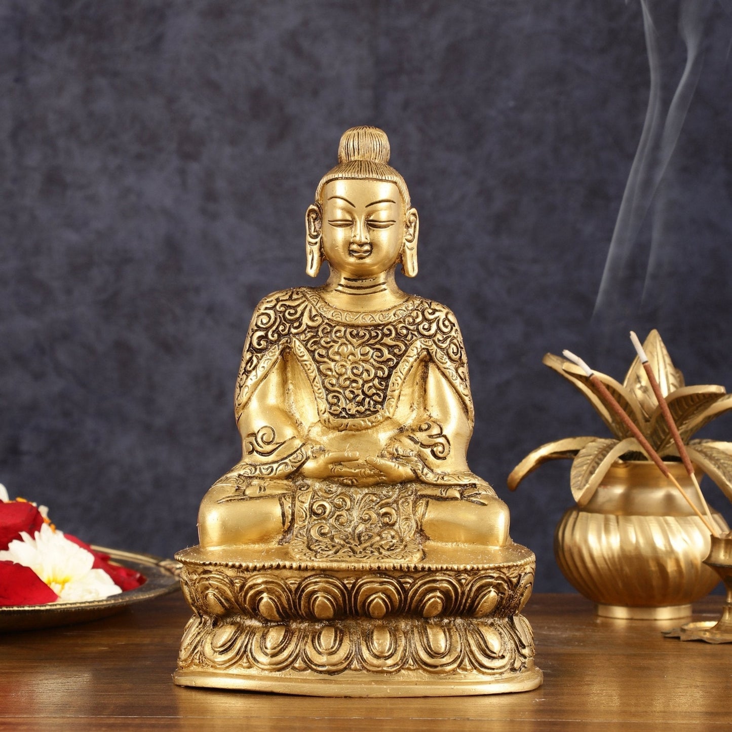 Pure Brass Japanese Meditation Buddha - 8" Height - Sama Homes Idol - Brass Sculpture