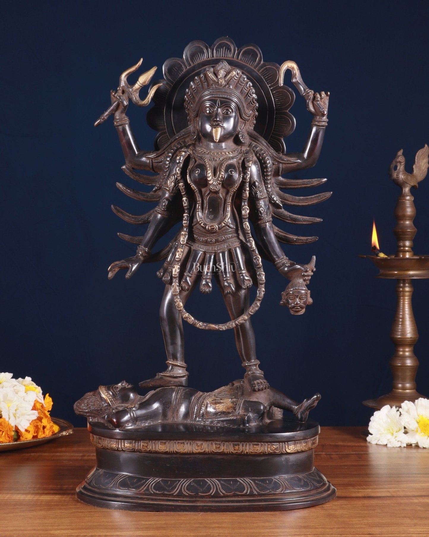 Pure Brass Kali Mata Idol - 18" Black edition - Sama Homes Idol - Brass Sculpture