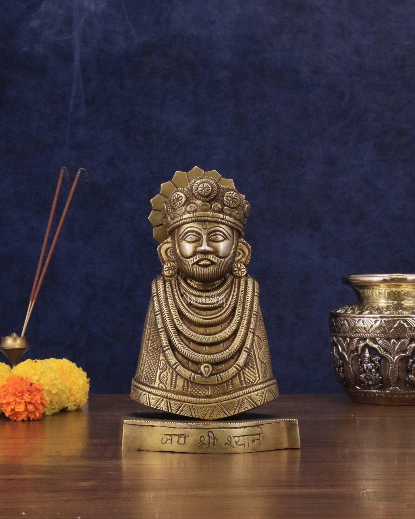 Pure Brass Khatu Shyam Statue - 9" - Sama Homes Idol - Brass Sculpture
