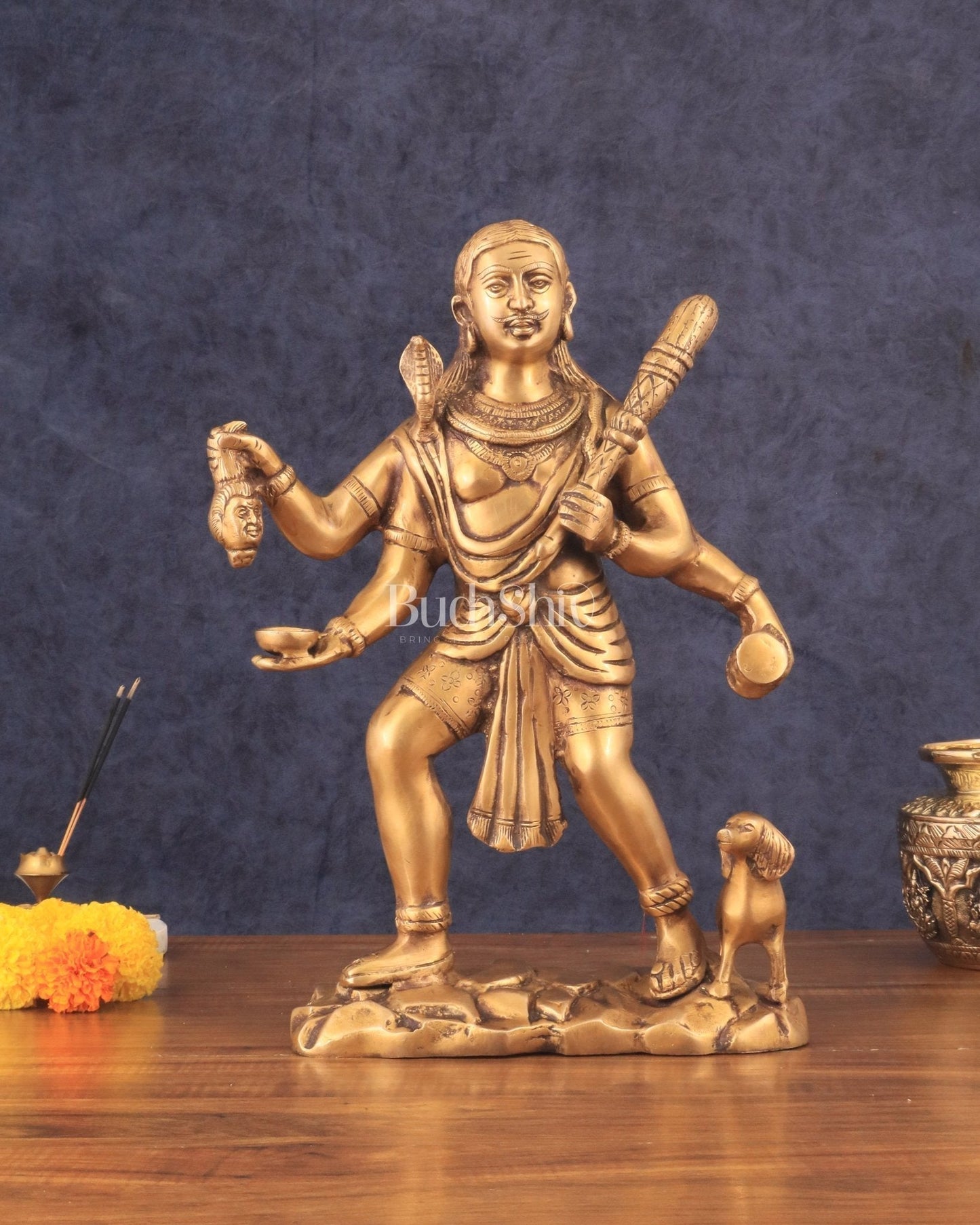 Pure Brass Large Batuk Bhairava Statue - 15" - Sama Homes Idol - Brass Sculpture