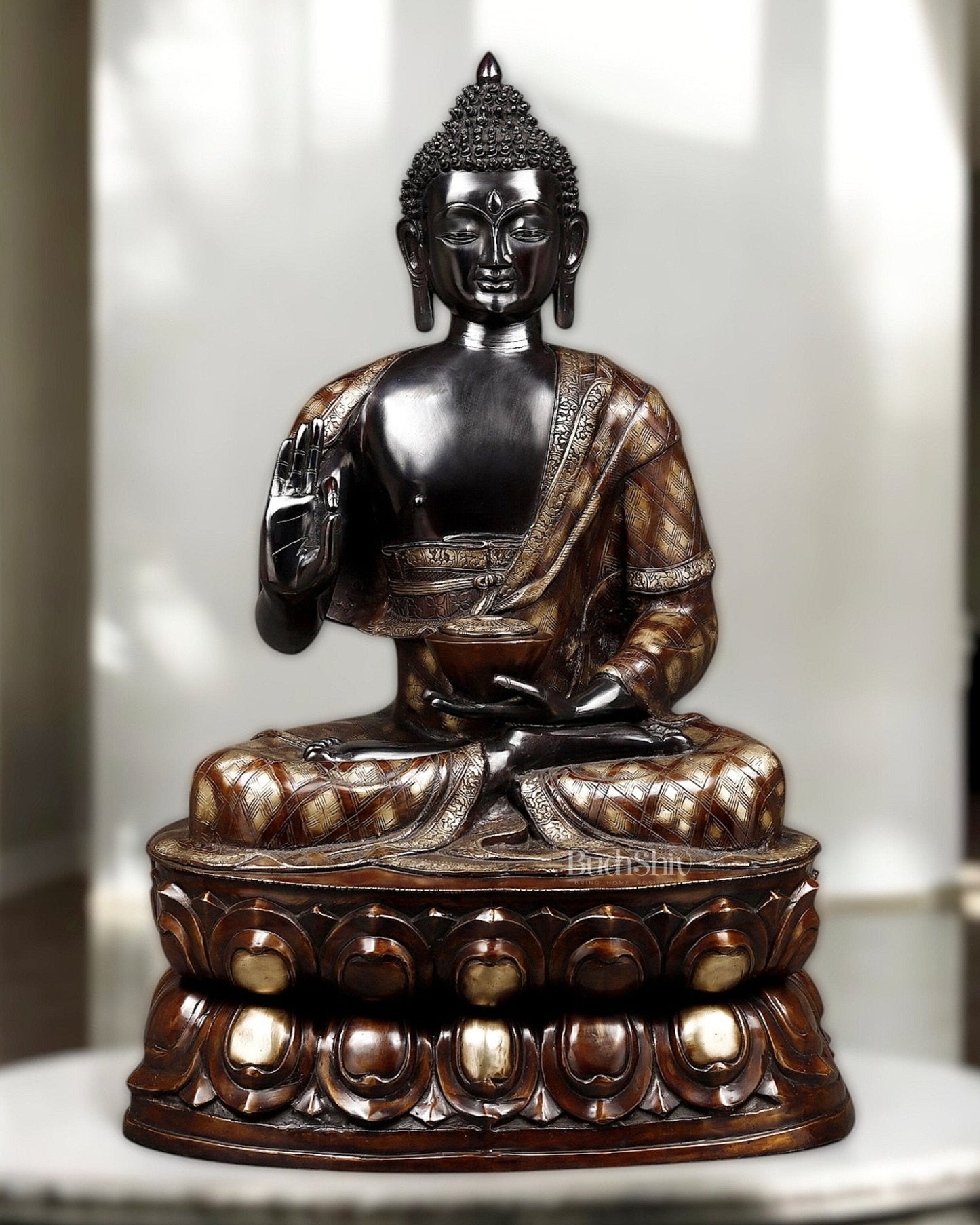 Pure Brass Large Blessing Buddha Statue 38" - Sama Homes Idol - Brass Sculpture