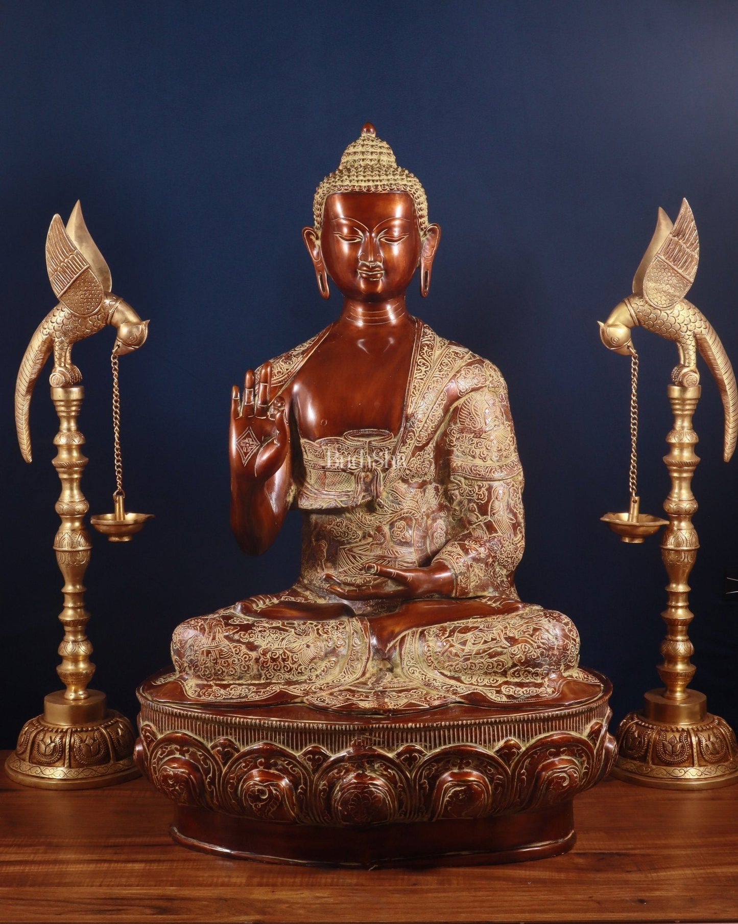 Pure Brass Large Buddha Statue - Handcrafted, 33" Tall, 48kg copper sand finish - Sama Homes Idol - Brass Sculpture