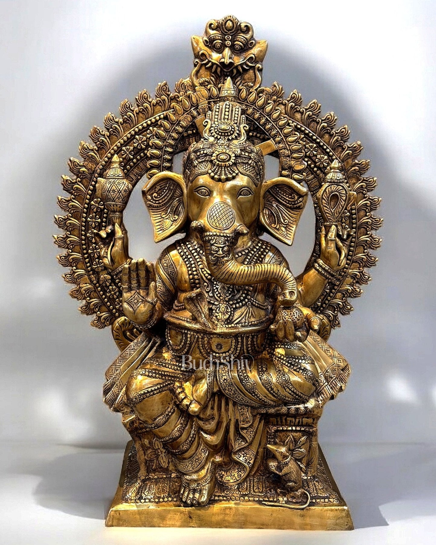 Pure Brass Large Ganesha Majestic Sculpture 50" - Sama Homes Idol - Brass Sculpture