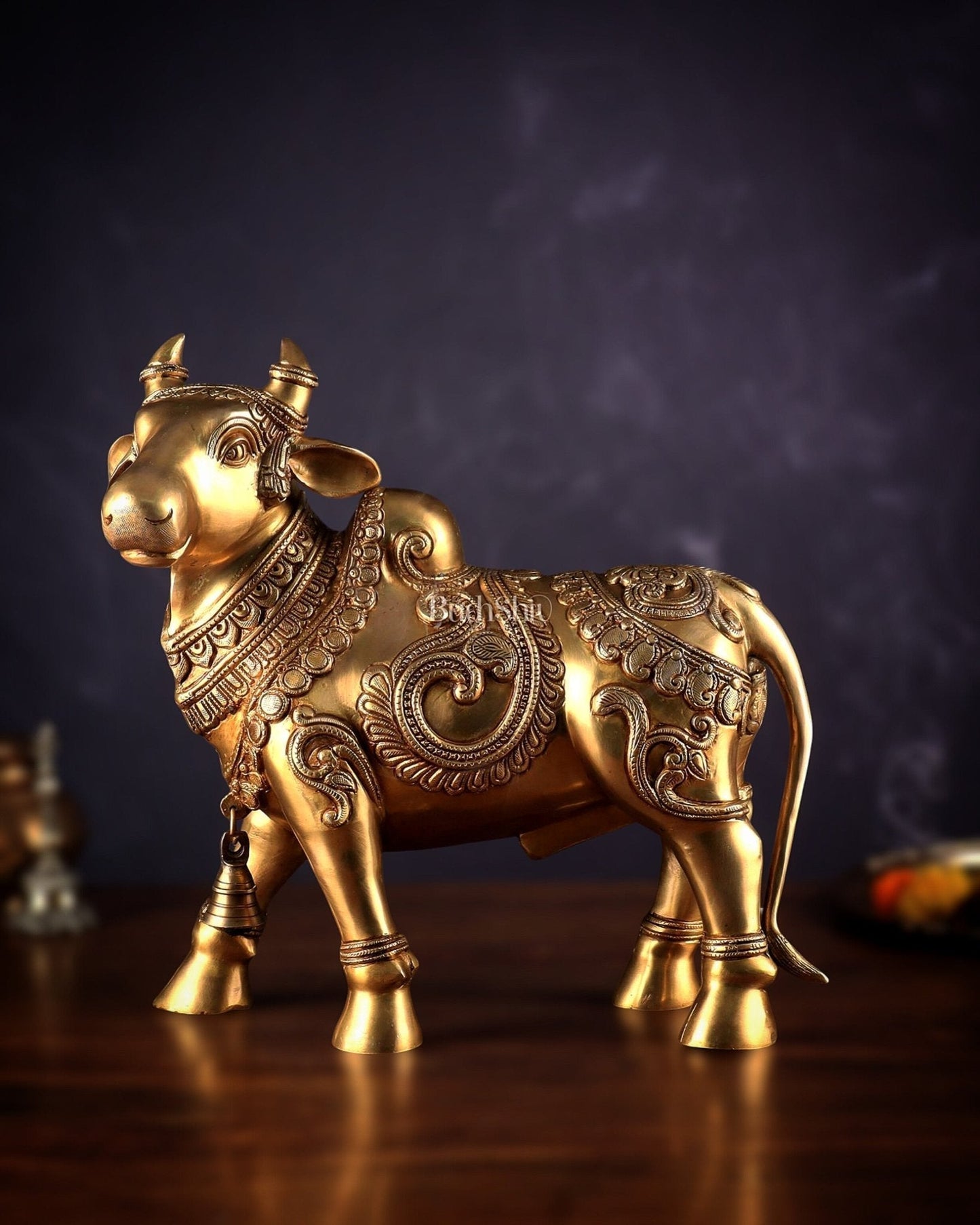 Pure Brass Large Standing Nandi Fully Sculpture 14" - Sama Homes Idol - Brass Sculpture