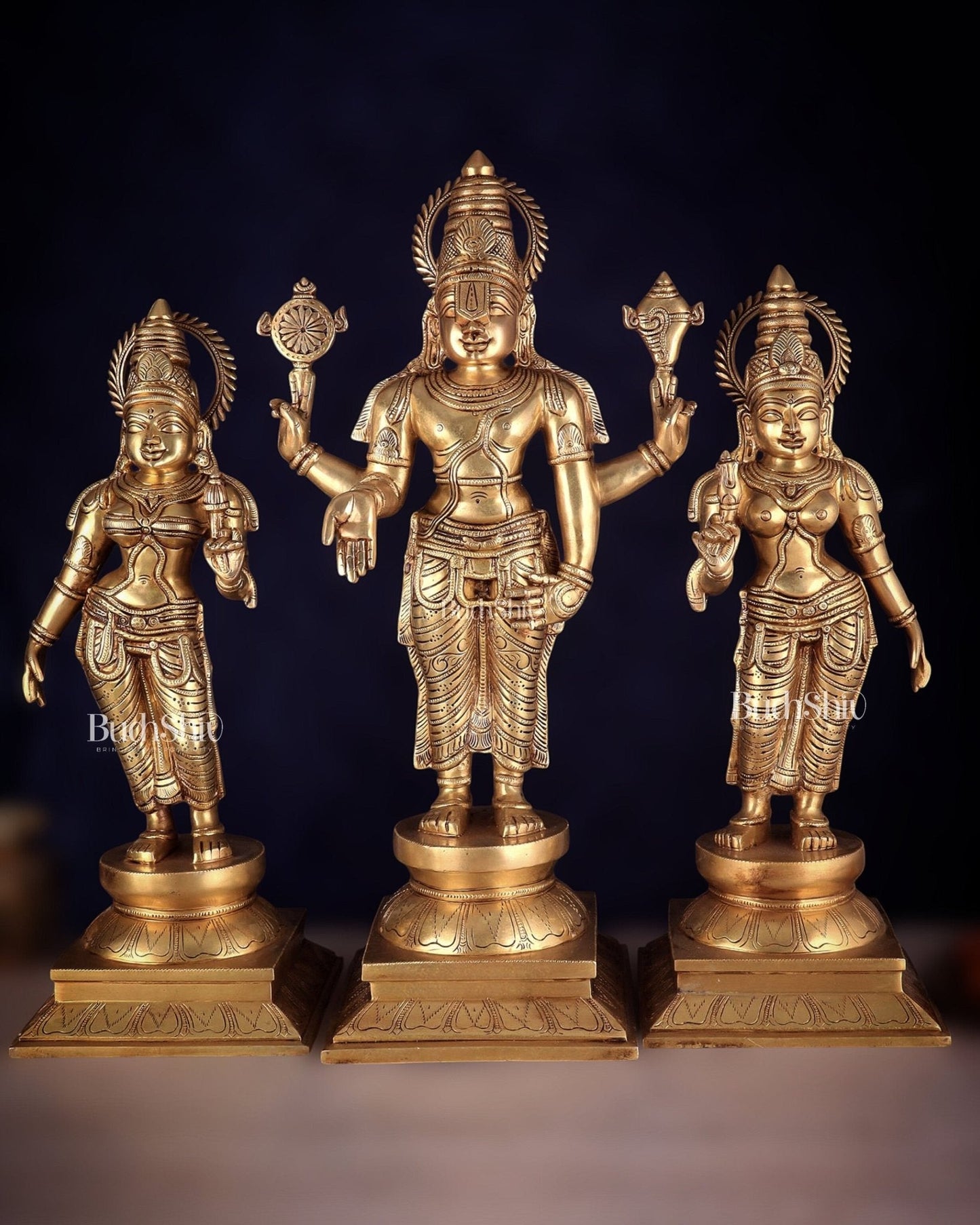 Pure Brass Large Tirupati Balaji Set with Bhudevi and Sridevi Kalyana murthy | 25" - Sama Homes Idol - Brass Sculpture