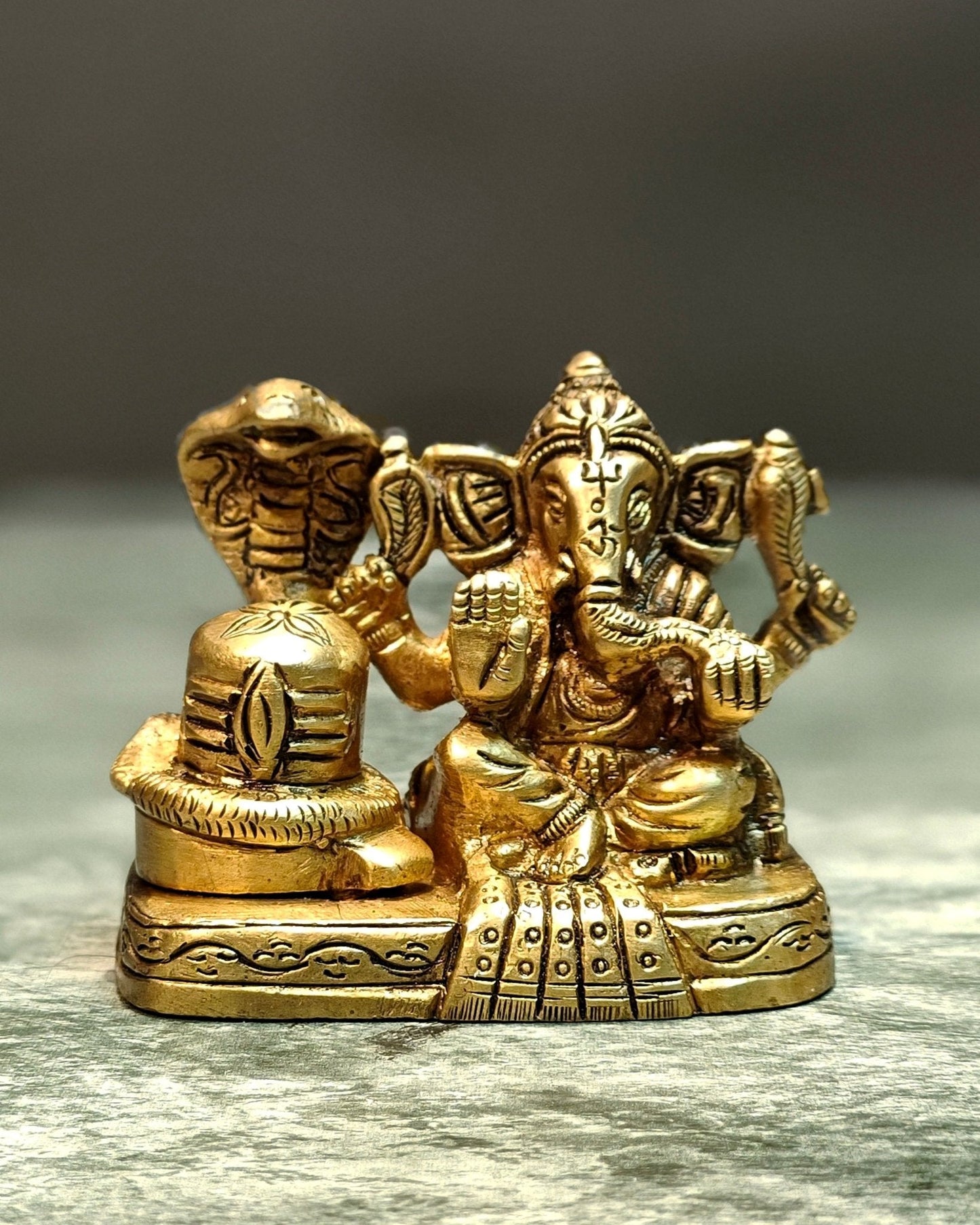 Pure Brass Lord anesha with shiv ling idol - Sama Homes Idol - Brass Sculpture