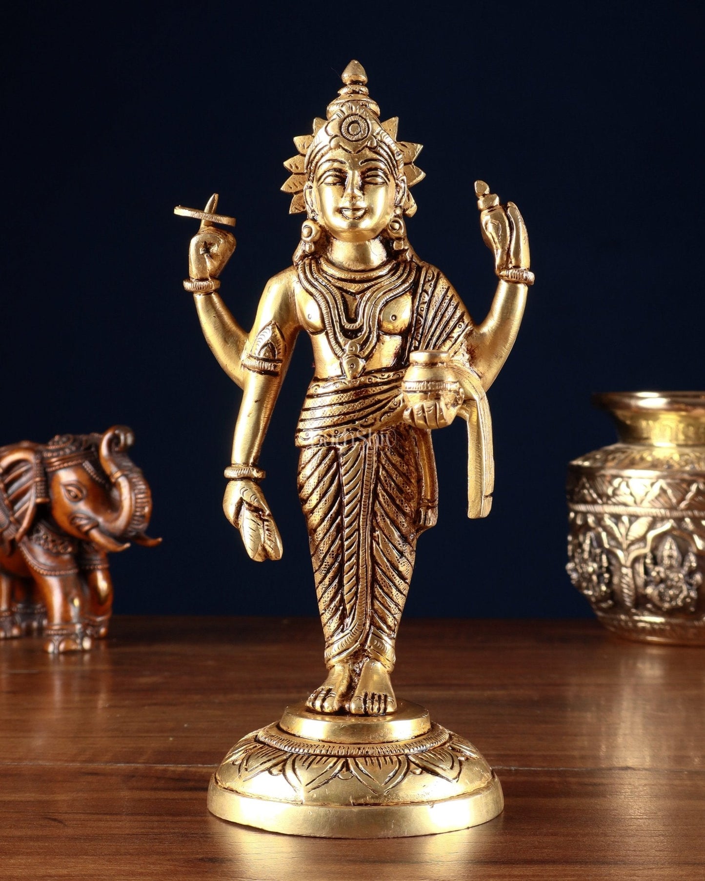 Pure Brass Lord Dhanvantari Statue – 9” Height - Sama Homes Idol - Brass Sculpture