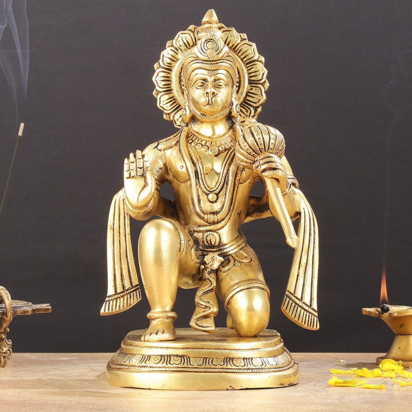 Pure Brass Lord Hanuman Statue 12 inch - Sama Homes Idol - Brass Sculpture