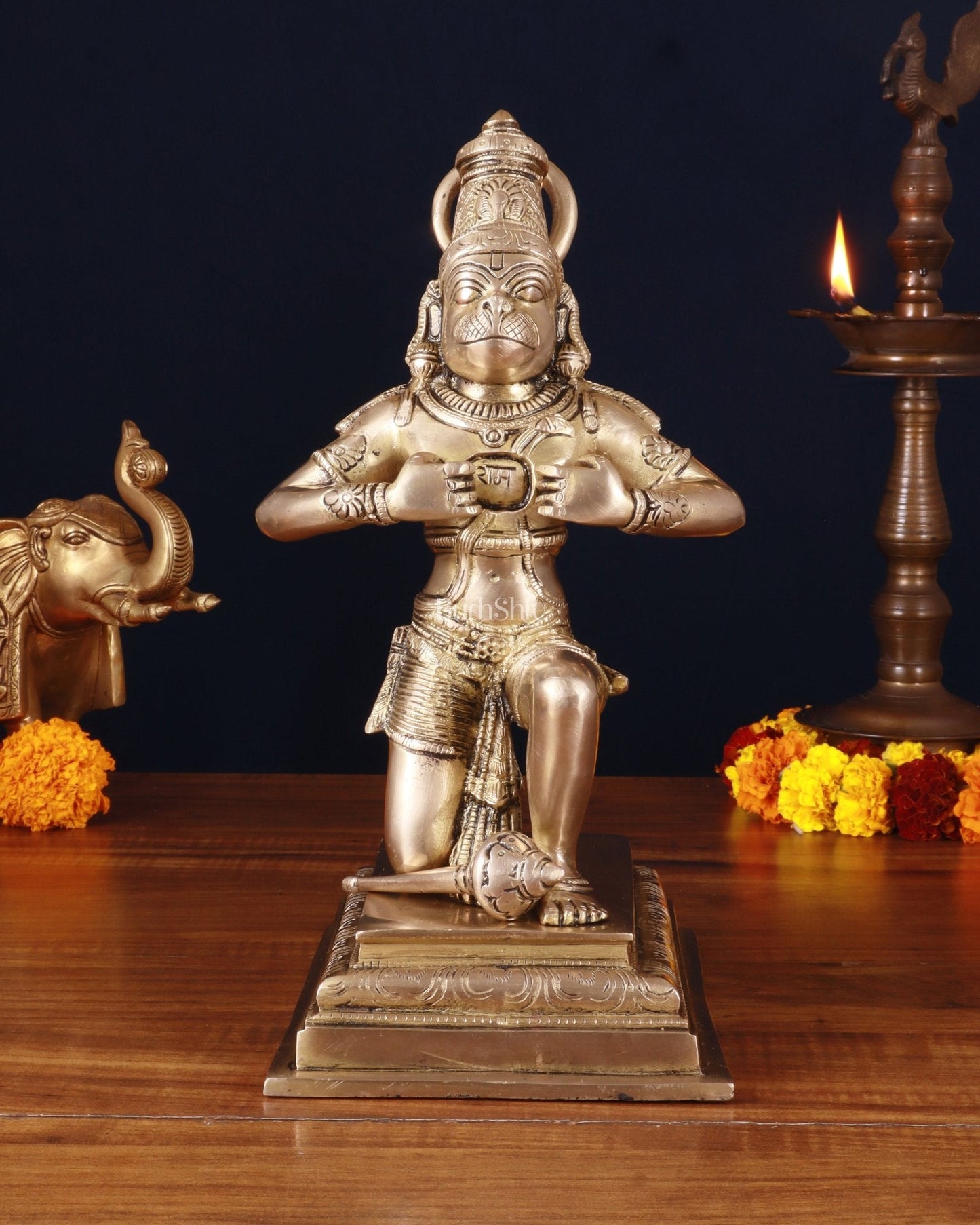 Pure Brass Lord Hanuman Tearing Chest Statue – 12 Inch - Sama Homes Idol - Brass Sculpture
