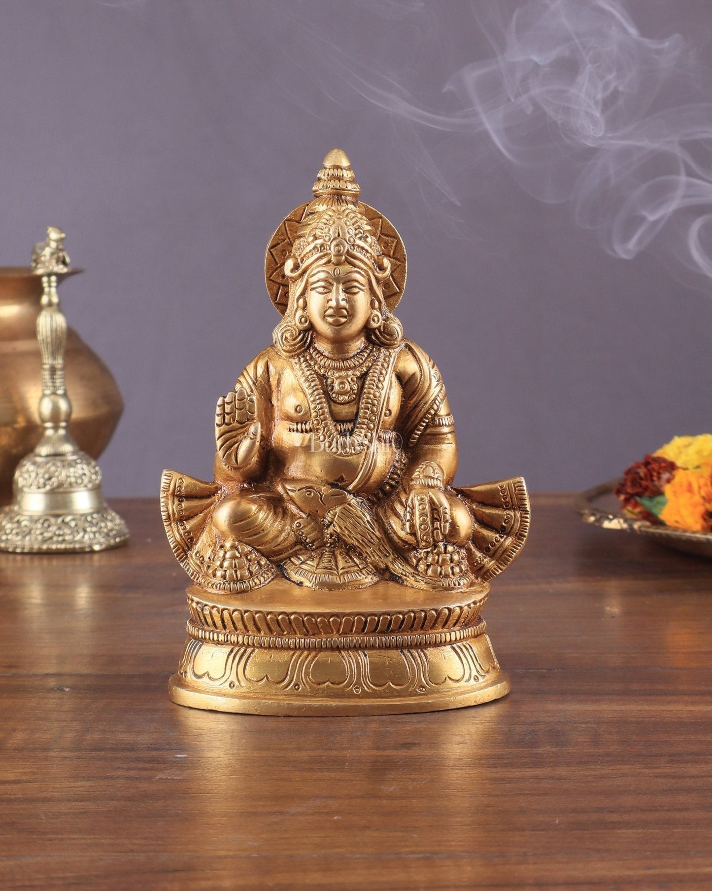 Pure Brass Lord Kubera Idol with Superfine Carvings 5.5" - Sama Homes Idol - Brass Sculpture