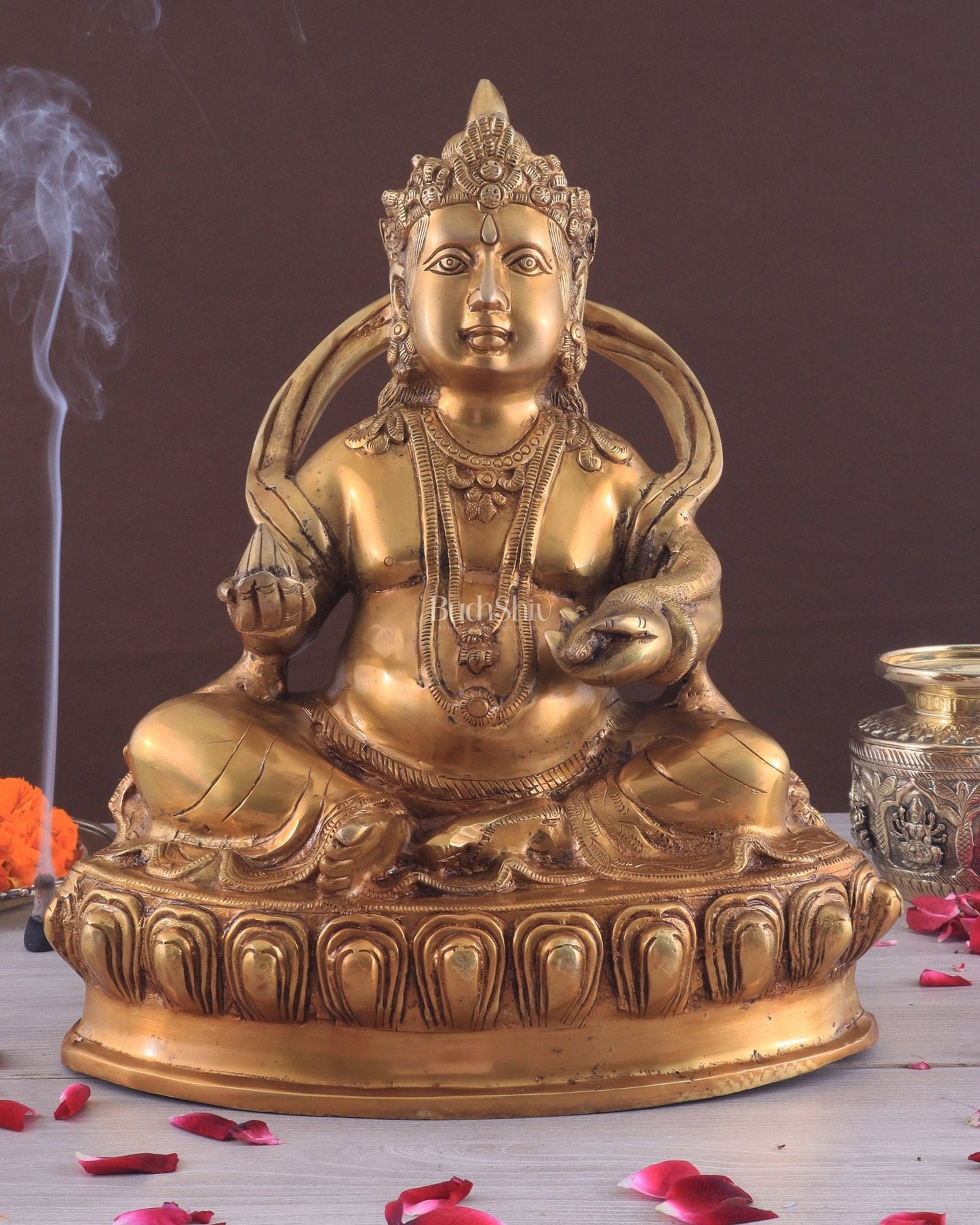 Pure Brass Lord Kubera Large Statue 15" - Sama Homes Idol - Brass Sculpture