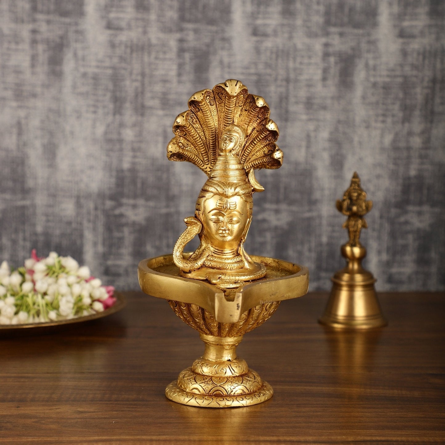 Pure Brass Lord Shiva Face on Lingam | 10 Inch Height - Sama Homes Idol - Brass Sculpture