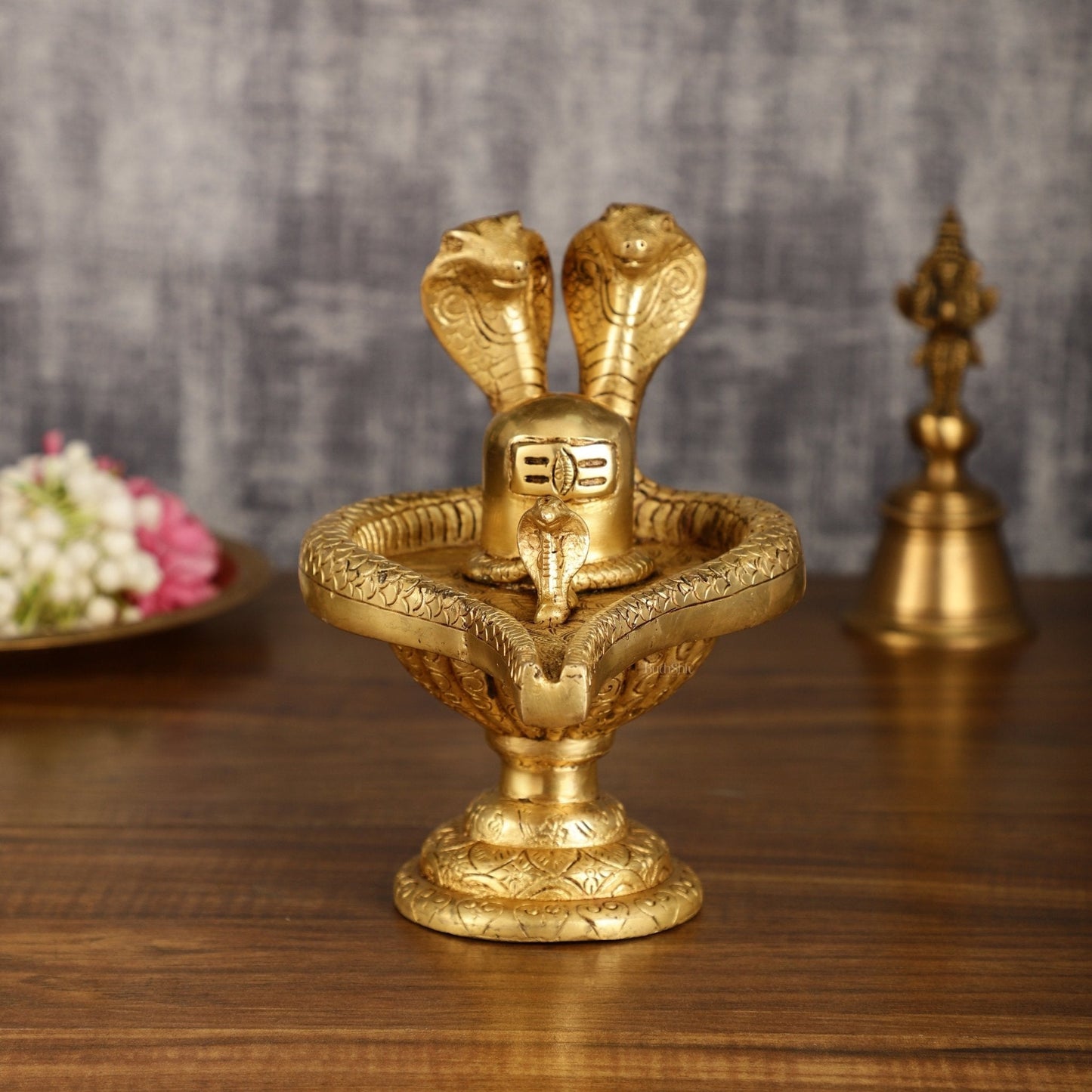 Pure Brass Lord Shiva Lingam with Nag and Nagin | 7.5 Inch - Sama Homes Idol - Brass Sculpture