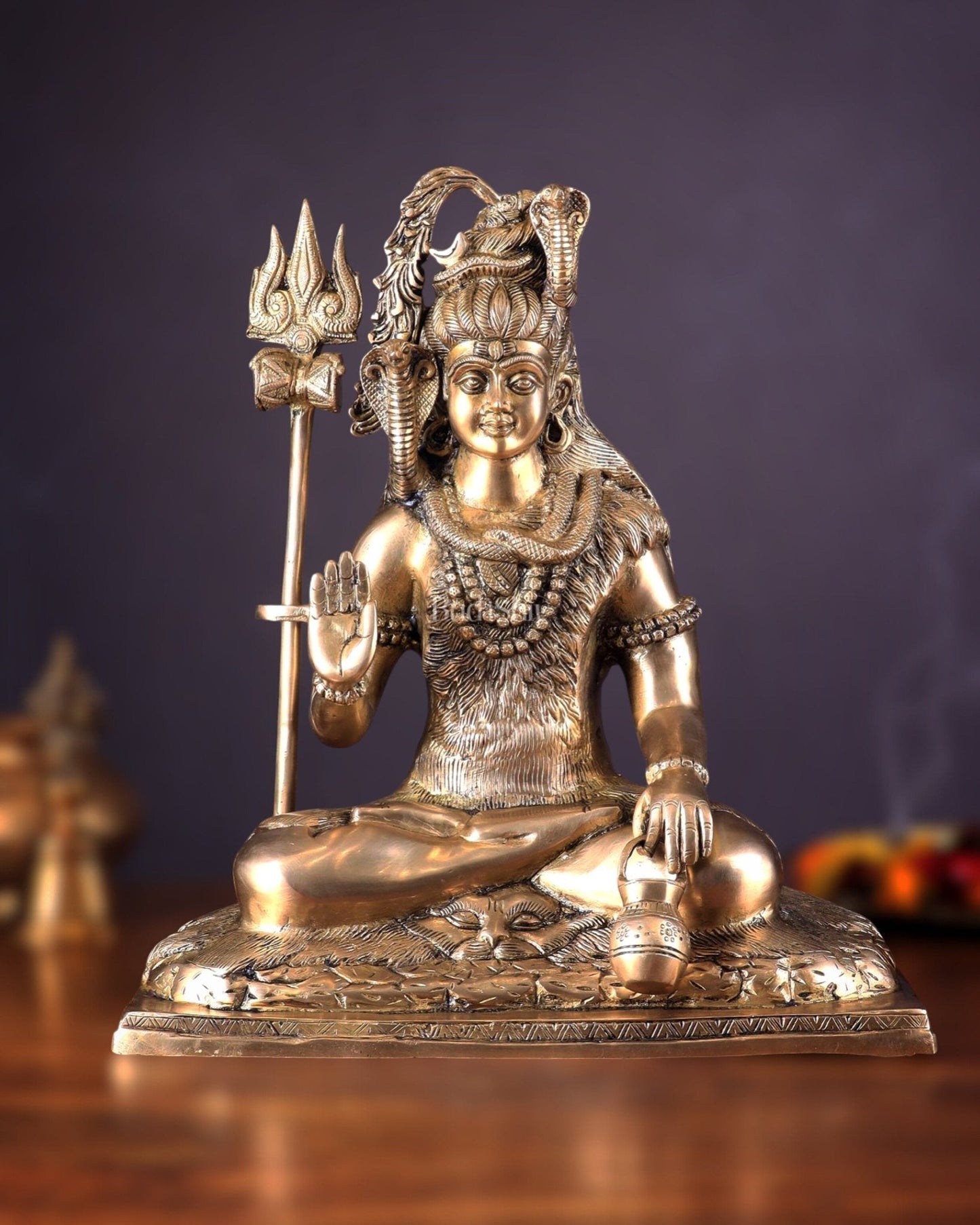 Pure Brass Lord Shiva Smiling Idol with Open Eyes 15" - Sama Homes Idol - Brass Sculpture