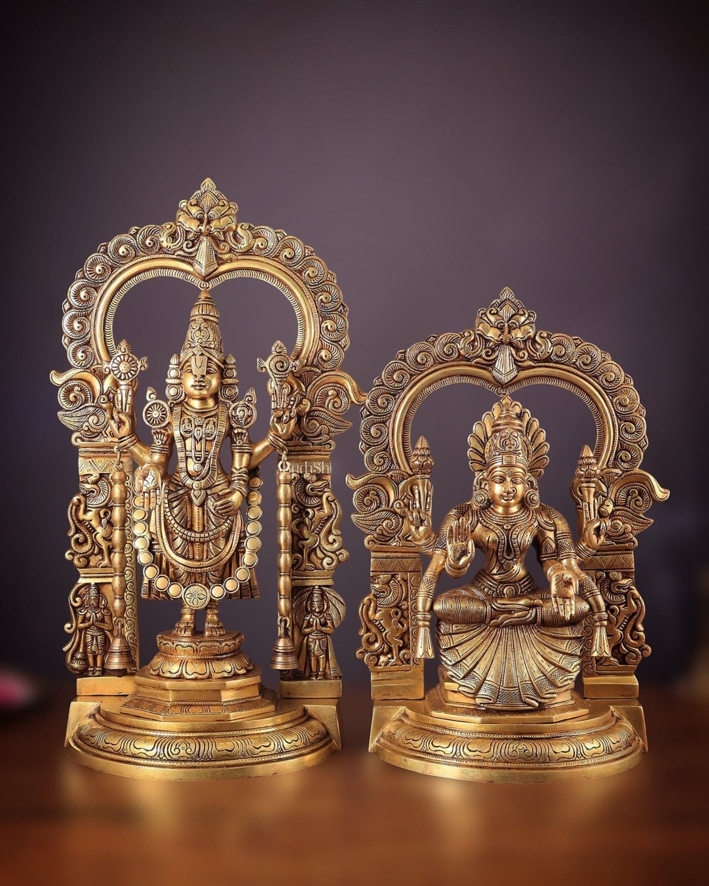 Pure Brass Lord Tirupati Balaji Venkateshwara Swamy with Goddess Padmavathi Thayar Idol Set - 22" - Sama Homes Idol - Brass Sculpture