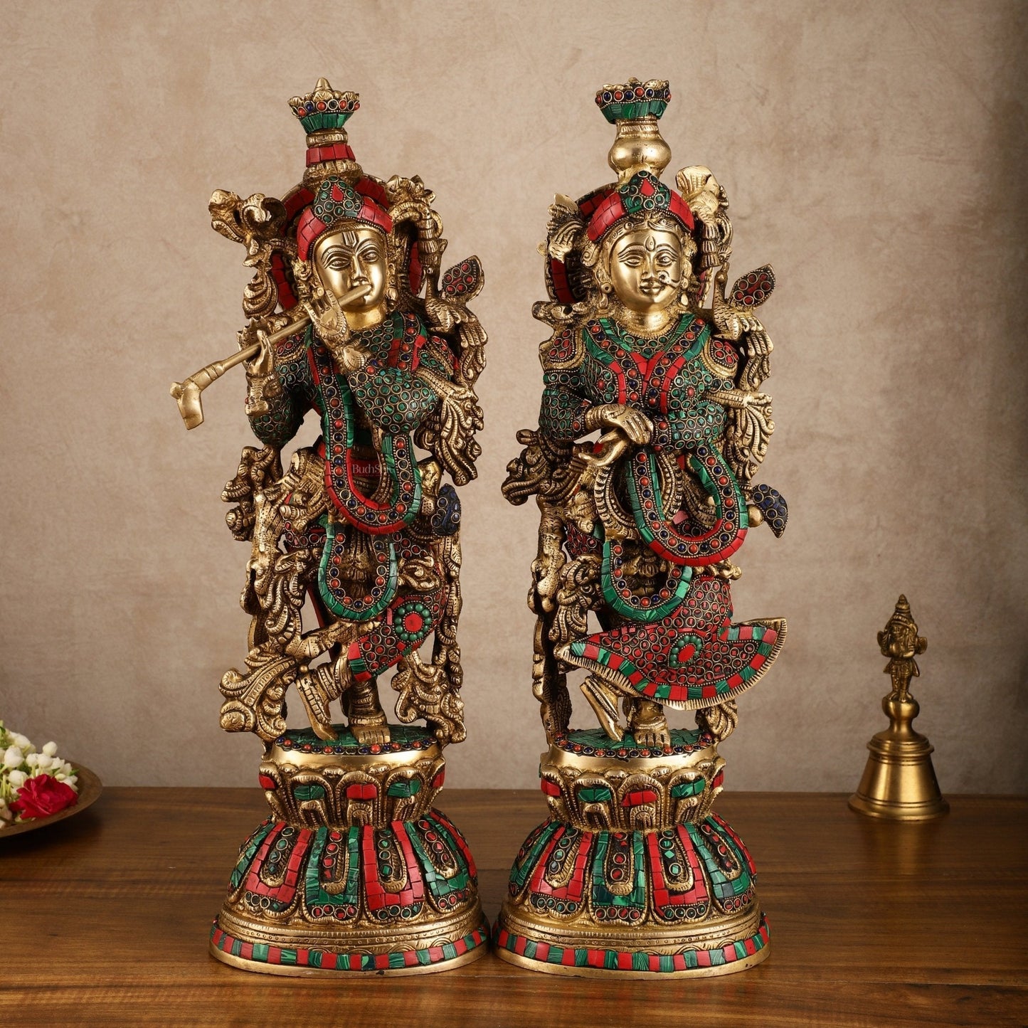 Pure Brass Radha Krishna Statue with Intricate Details | 21 Inch - Sama Homes Idol - Brass Sculpture