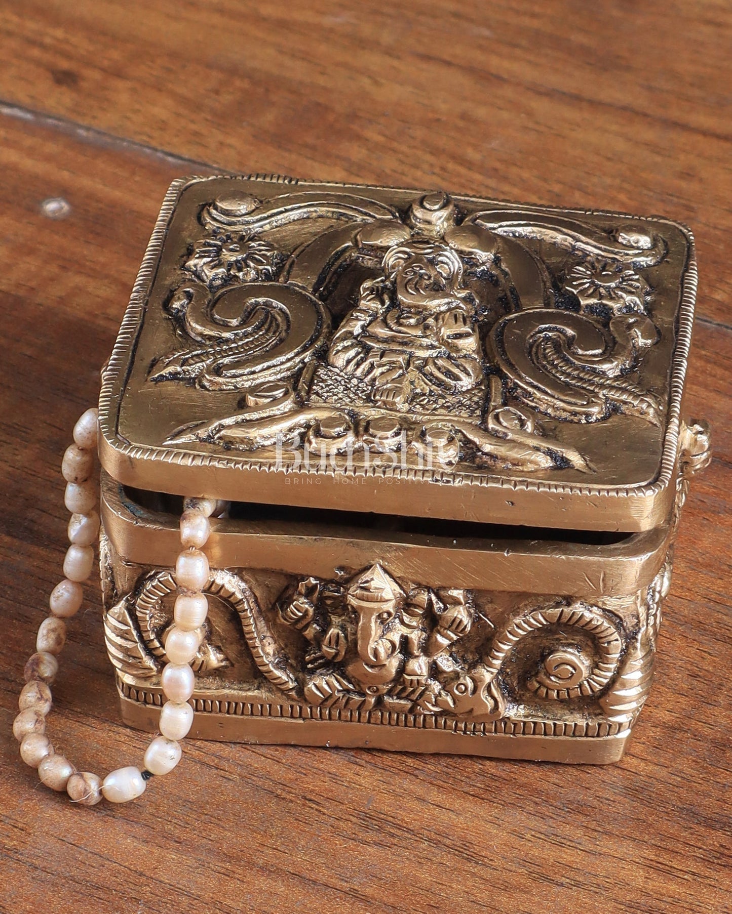 Pure Brass Small Ganesha Multipurpose Unique Storage Box - Sama Homes Idol - Brass Sculpture