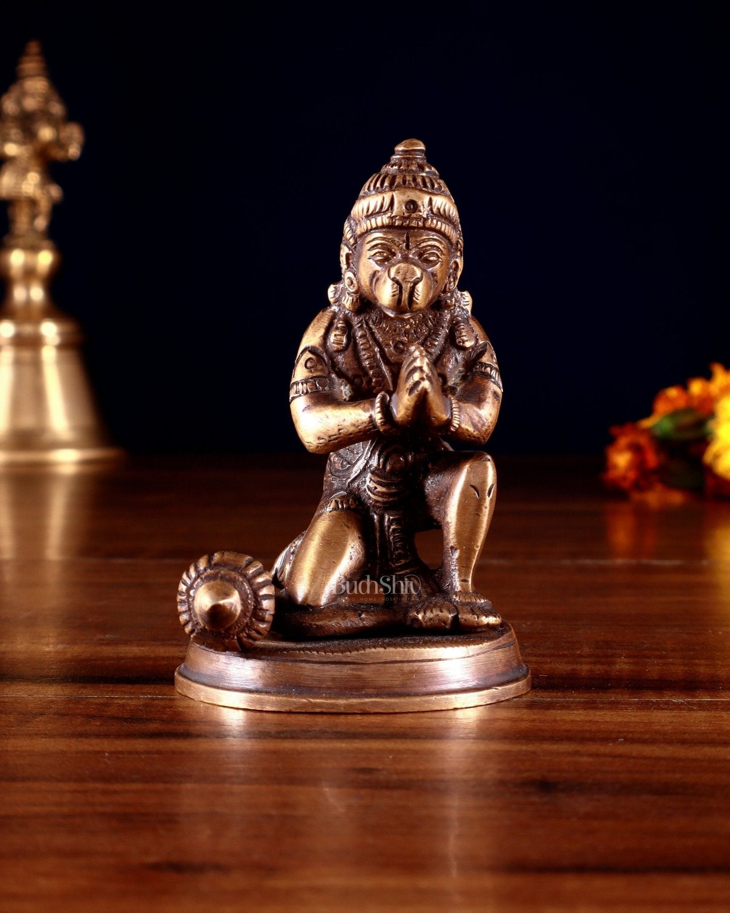 Pure Brass Small Hanuman Ji Idol in Namaskar Mudra 3.5" - Sama Homes Idol - Brass Sculpture
