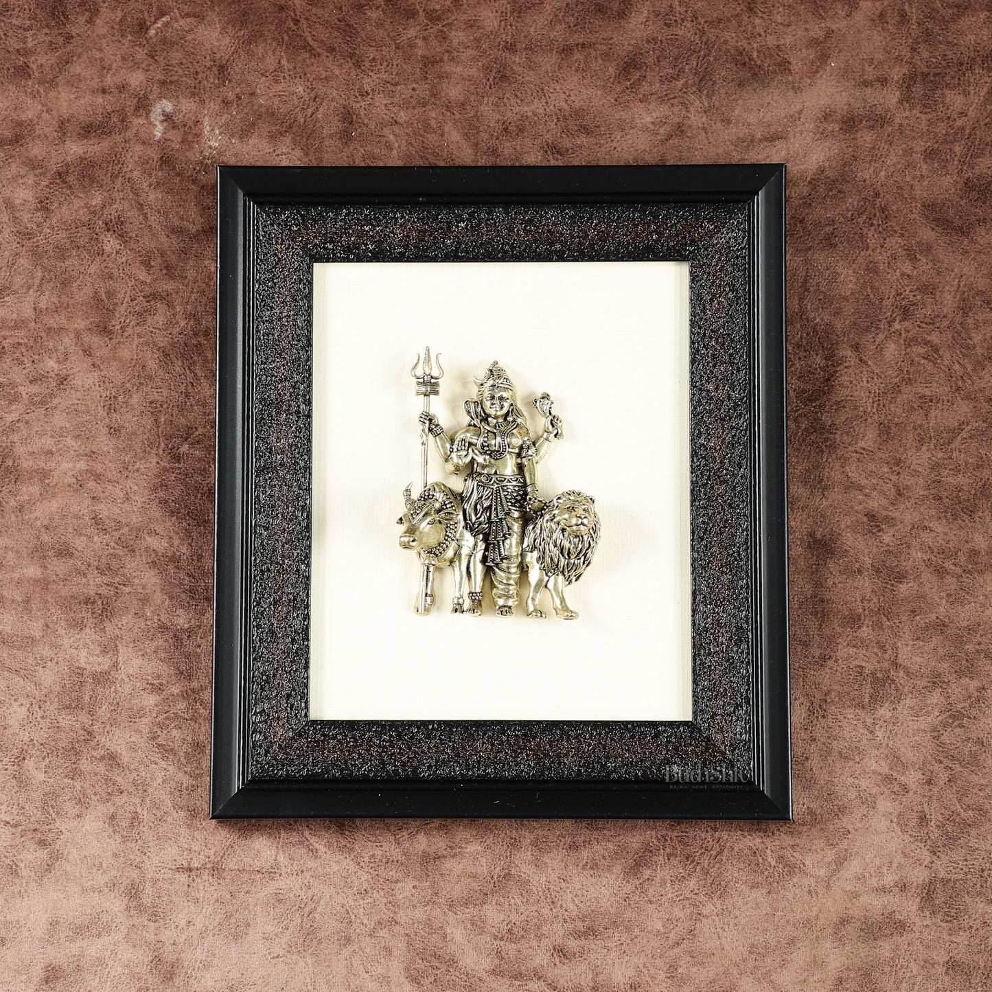 Pure Brass Superfine Ardhanarishwara Hanging on Wooden Frame - 9.5 Inch - Sama Homes Idol - Brass Sculpture