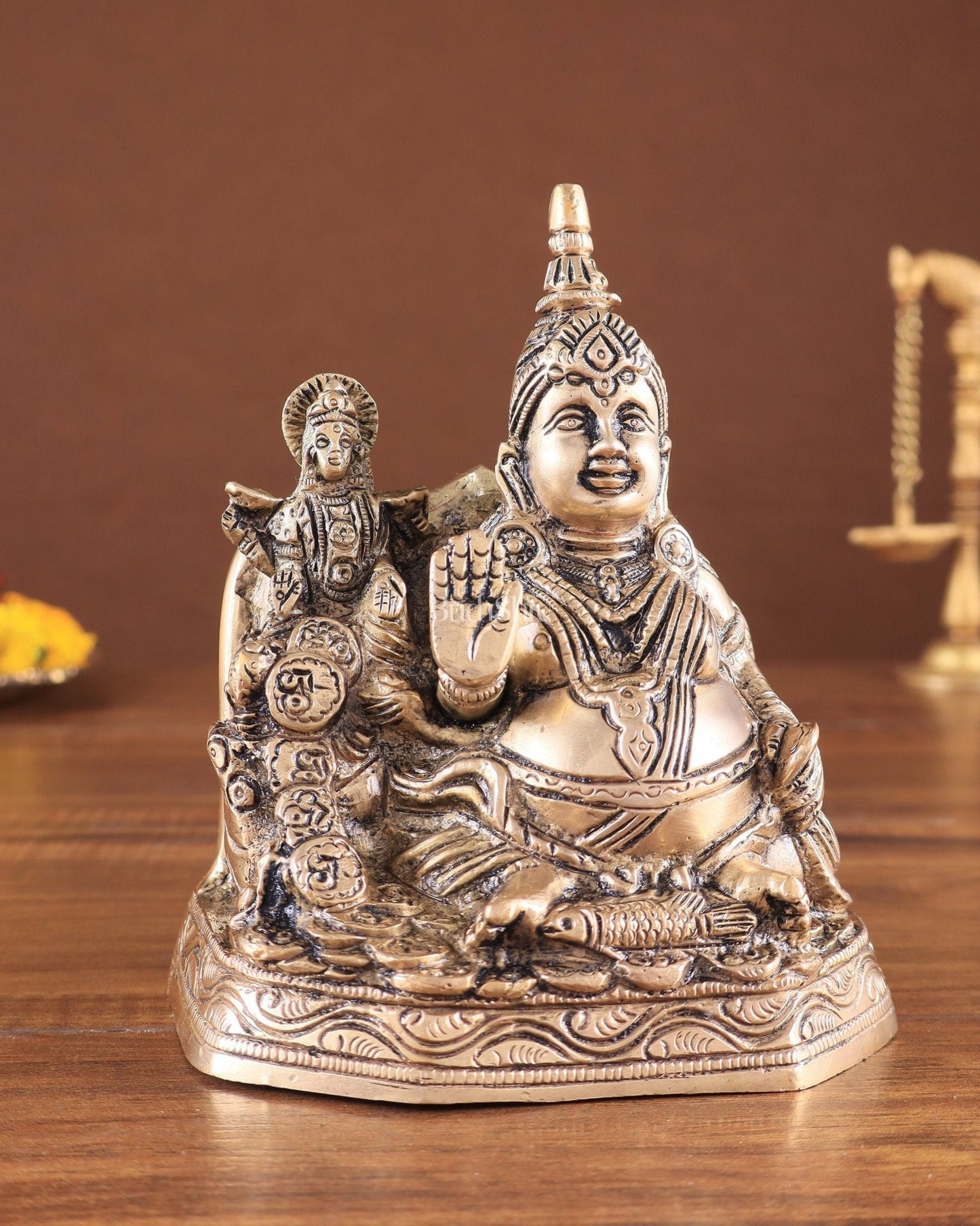 Pure Brass Superfine Kuber Lakshmi Idol – Vastu Approved for Monetary Gains - Sama Homes Idol - Brass Sculpture