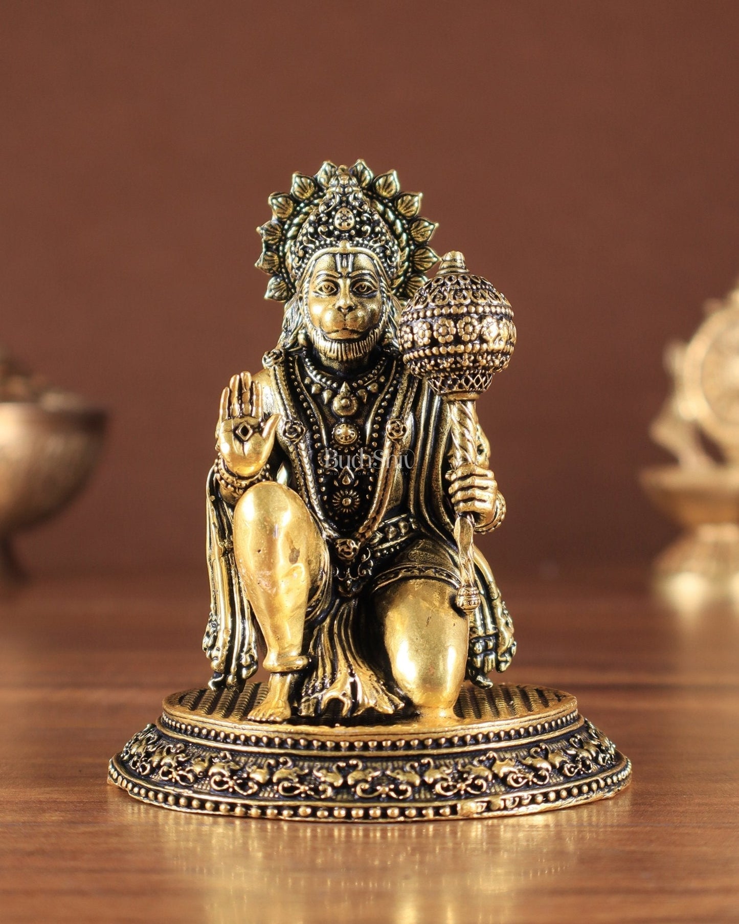 Pure Brass Superfine Lord Hanuman Idol golden tone - Sama Homes Idol - Brass Sculpture