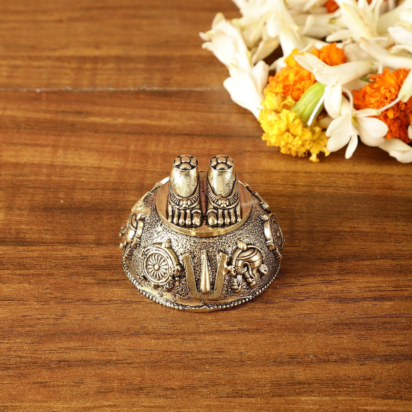 Pure Brass Superfine Lord Tirupati Balaji Feet Charan Paduka | 2 Inch Height - Sama Homes Idol - Brass Sculpture