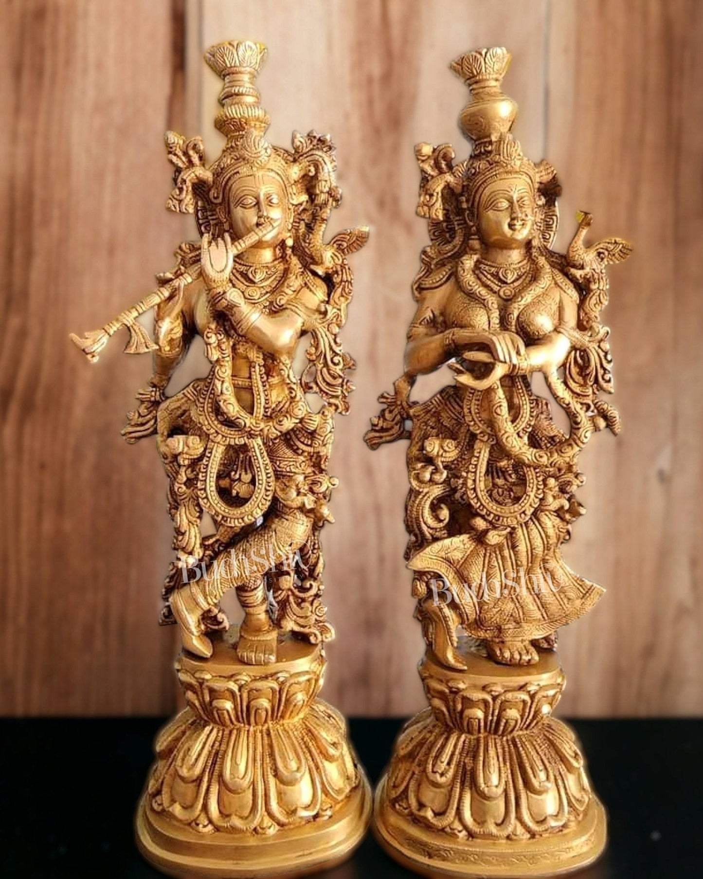Pure Brass Superfine Radha Krishna Idols Pair - 25" - Sama Homes Idol - Brass Sculpture