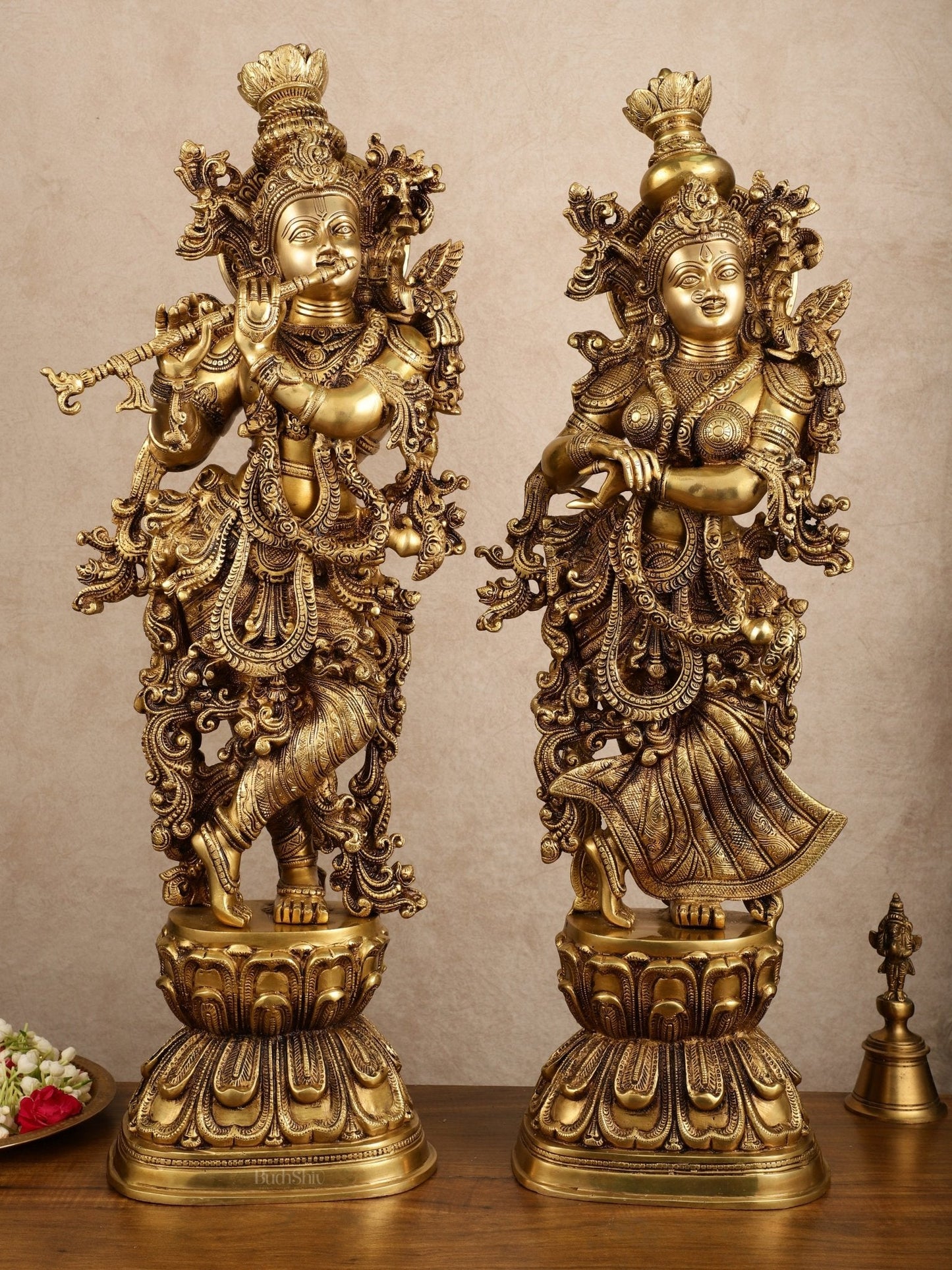 Pure Brass Superfine Radha Krishna Statue | 30" pair - Sama Homes Idol - Brass Sculpture