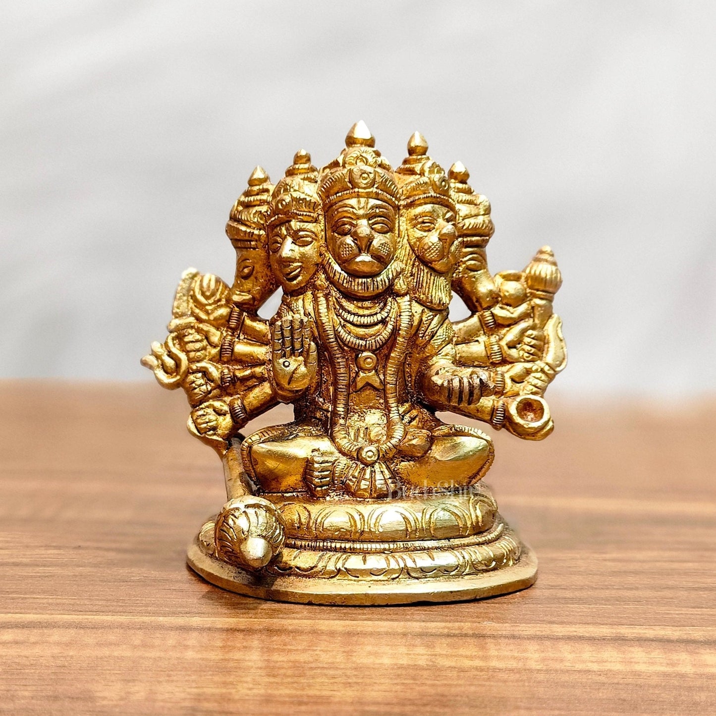 Pure Brass Superfine Sitting Panchmukhi Hanuman Idol - 4" Height - Sama Homes Idol - Brass Sculpture