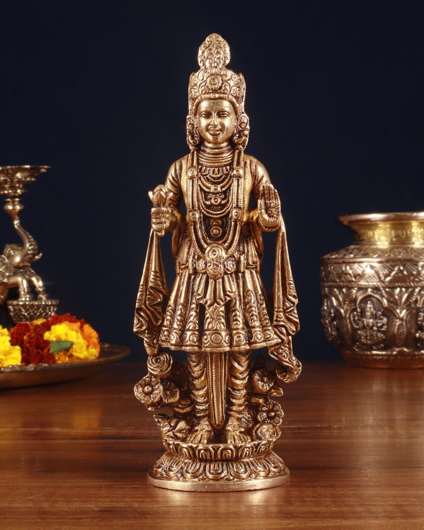 Pure Brass Swaminarayan Sahajanand Swami Superfine Idol – 7 Inch - Sama Homes Idol - Brass Sculpture