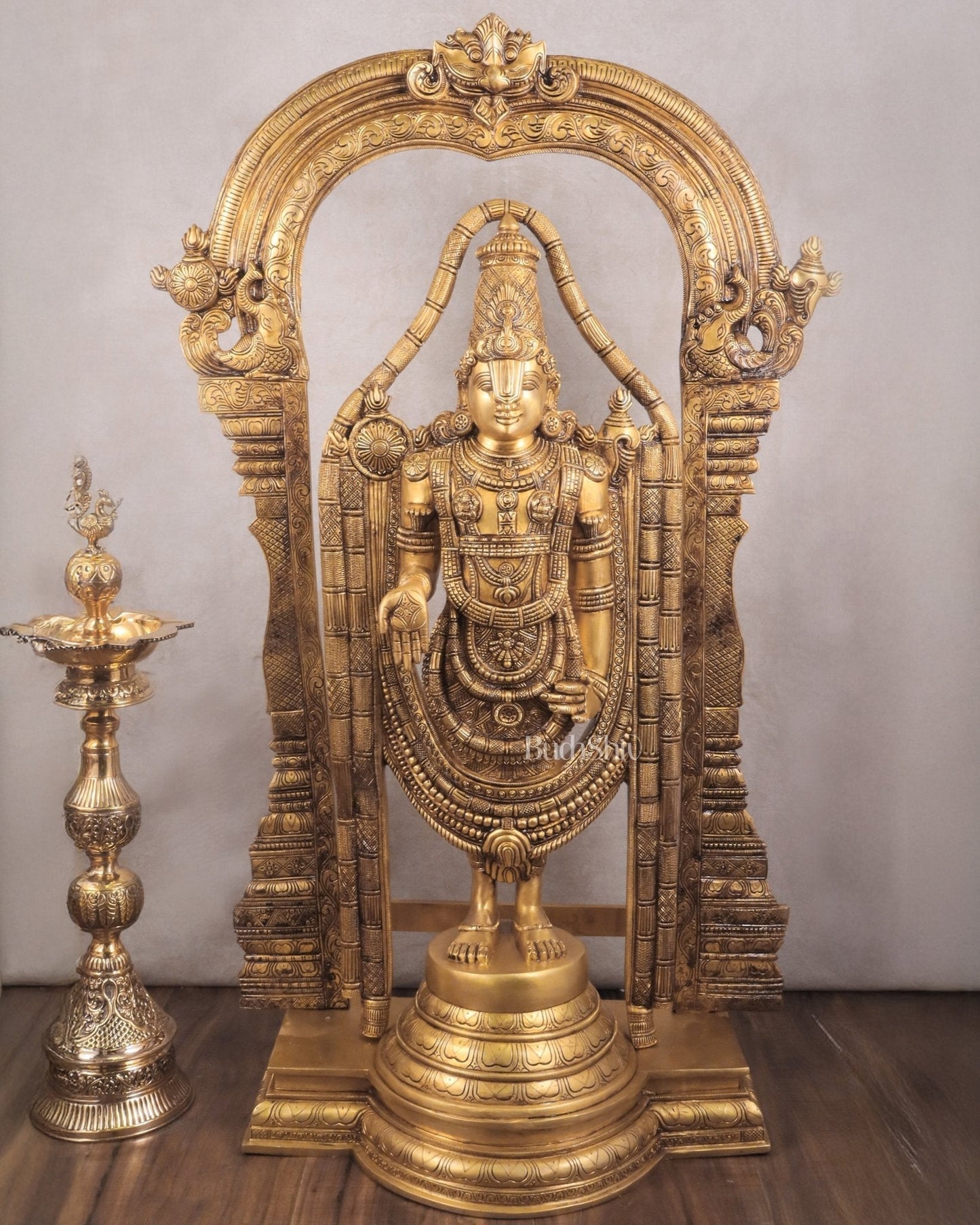 Pure Brass Tirupati Balaji Lord Venkateshwara Statue with Thiruvarchi - 40" - Sama Homes Idol - Brass Sculpture